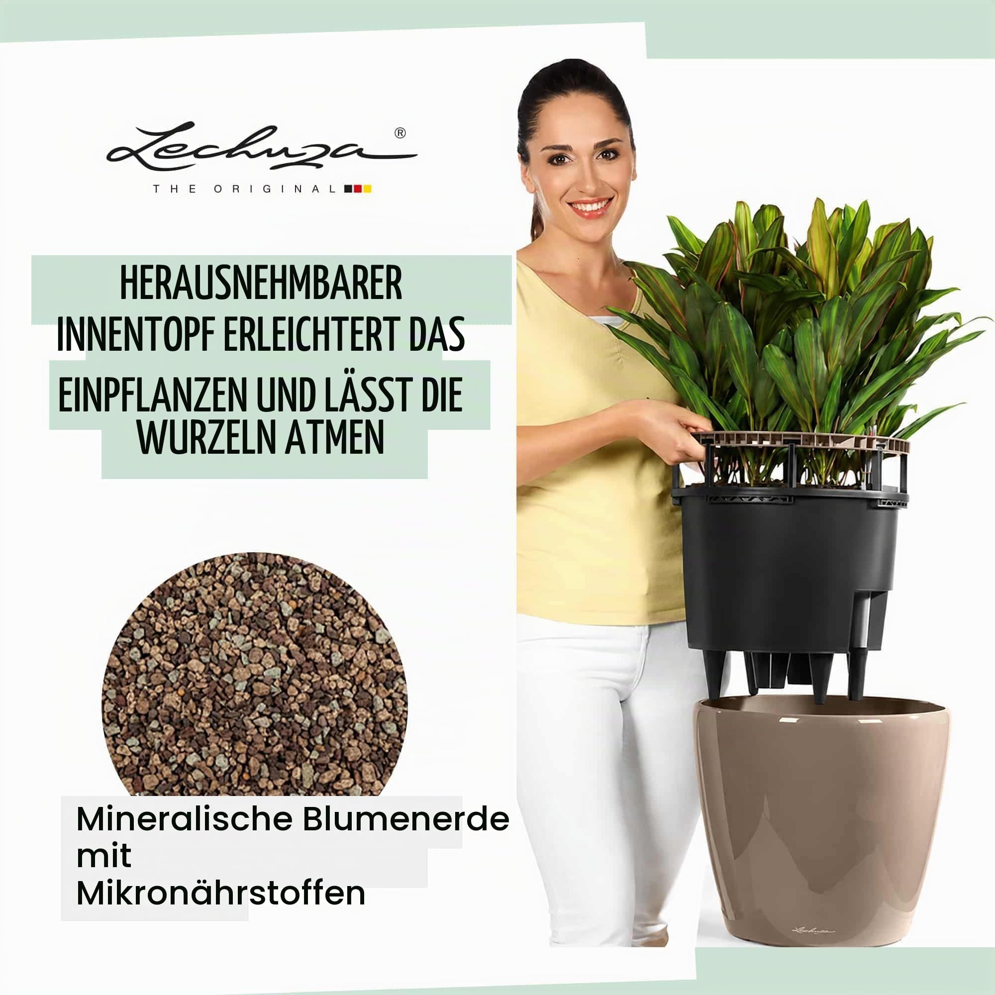 Lechuza Classico Color LS 21 Pflanztopf Sandbraun mit Bewässerung