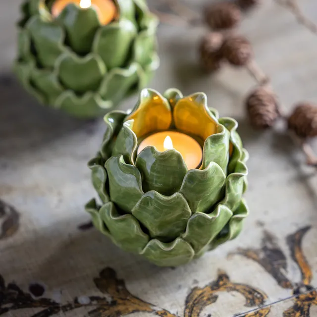 Sarah Raven Gardening Artichoke Teelichthalter Porzellan 11cm weiß