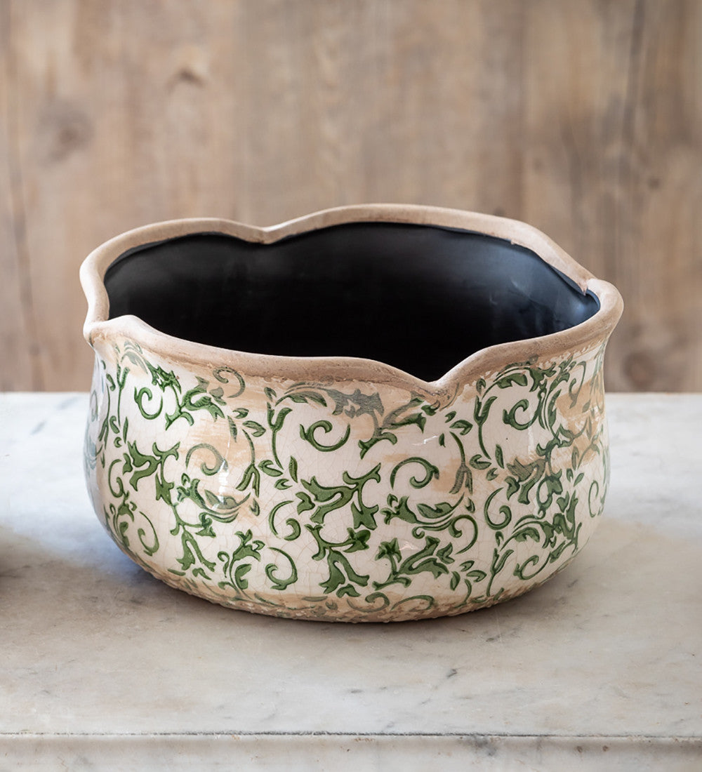 Sarah Raven Wavy Edged Green Keramikschale 3er Set vintage grün