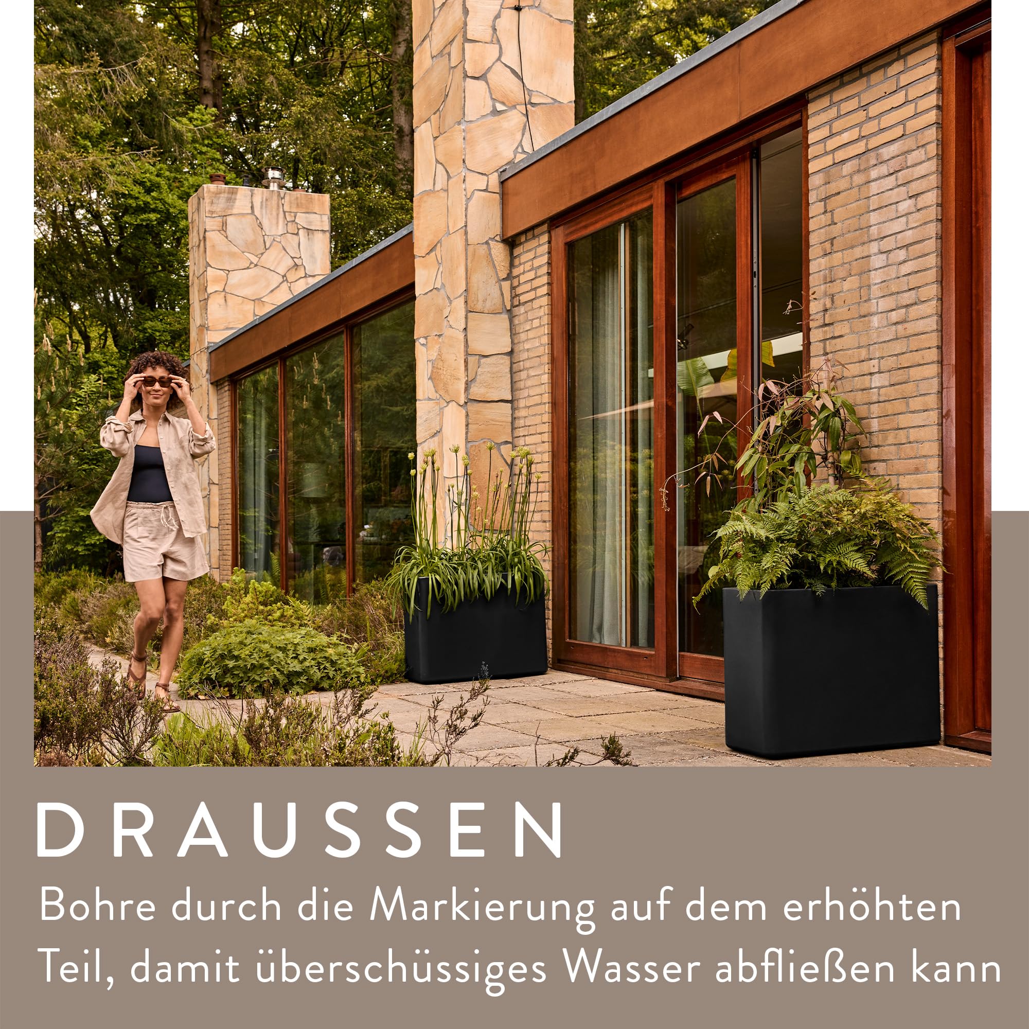 elho June Brick Divider Pflanzer 80cm Schwarz mit Rollen