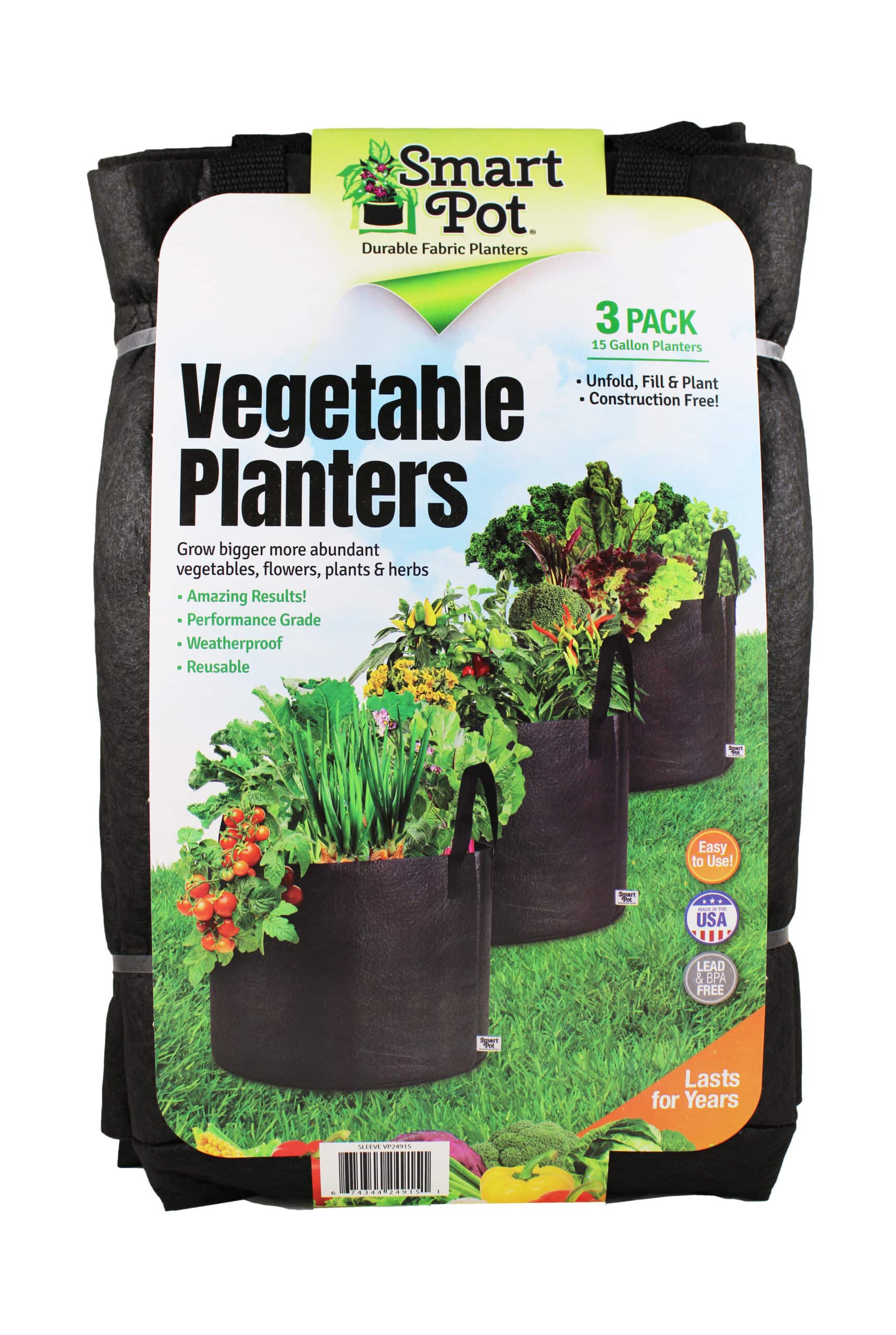 Smart Pot Fabric Planters Stofftöpfe 15 Gallonen schwarz 3er-Pack