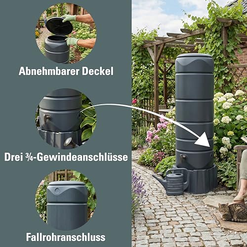 Prosperplast Vuelta Regentonne 110L anthrazit mit Sockel und Hahn