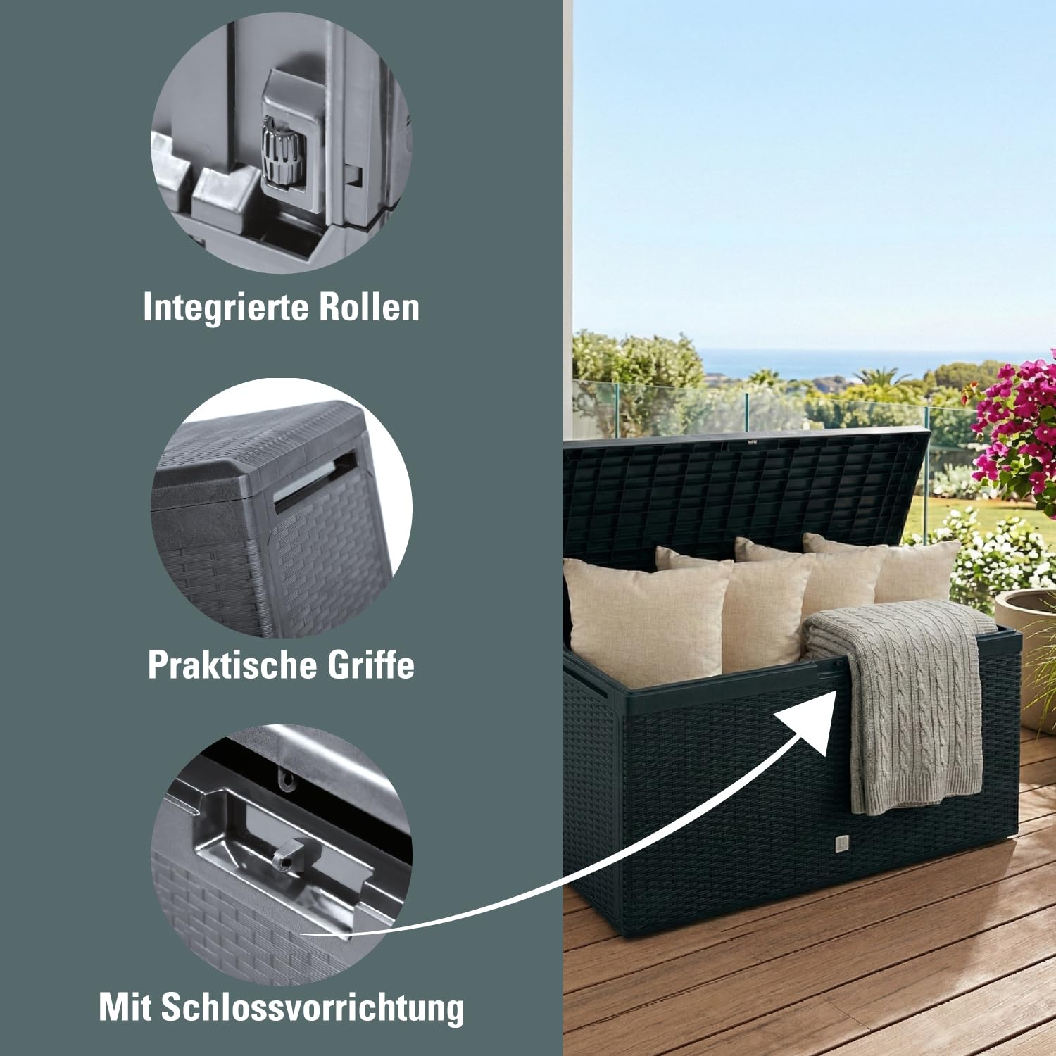 Prosperplast Boxe Rato Plus Gartenbox 290L Anthrazit Rattan