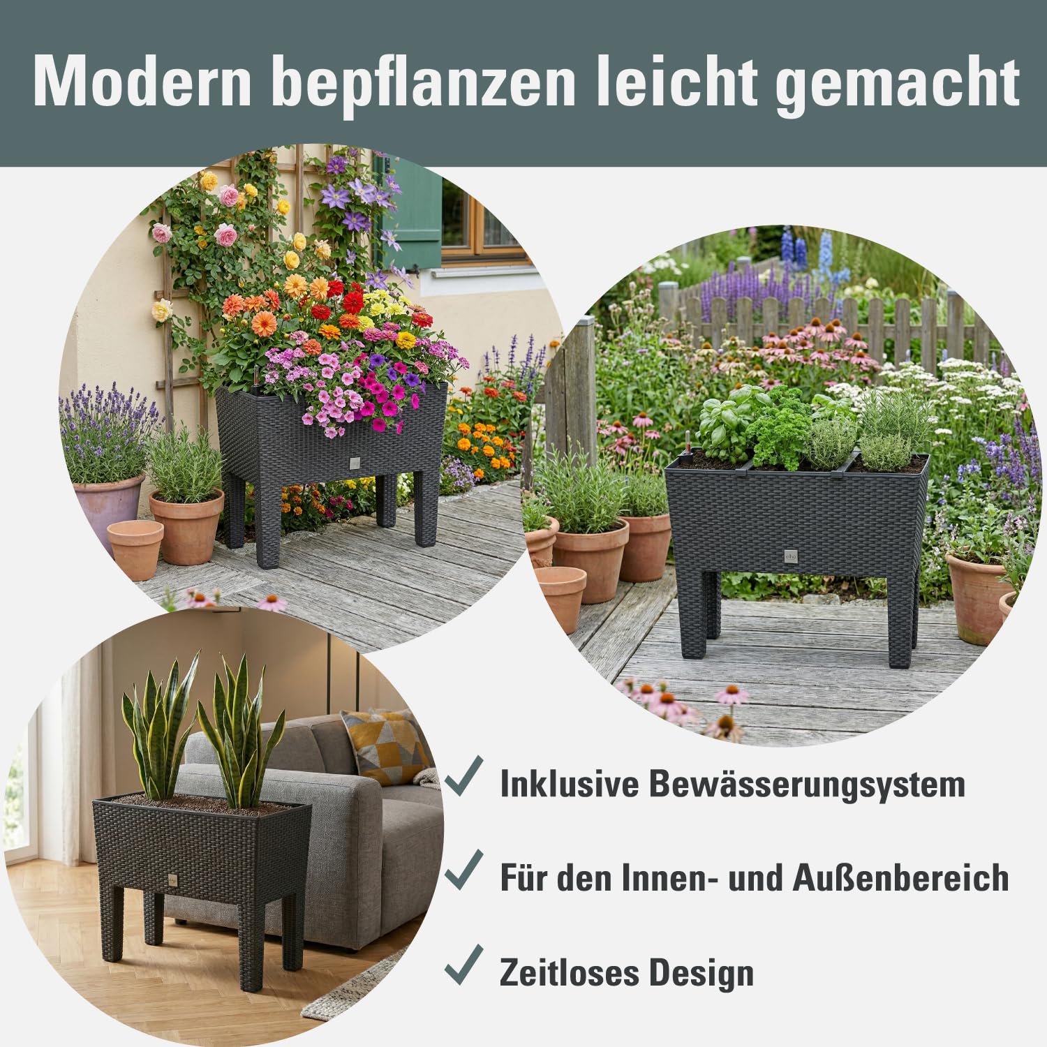 Prosperplast Rato Case High Blumenkasten schwarz 60cm Bewässerung