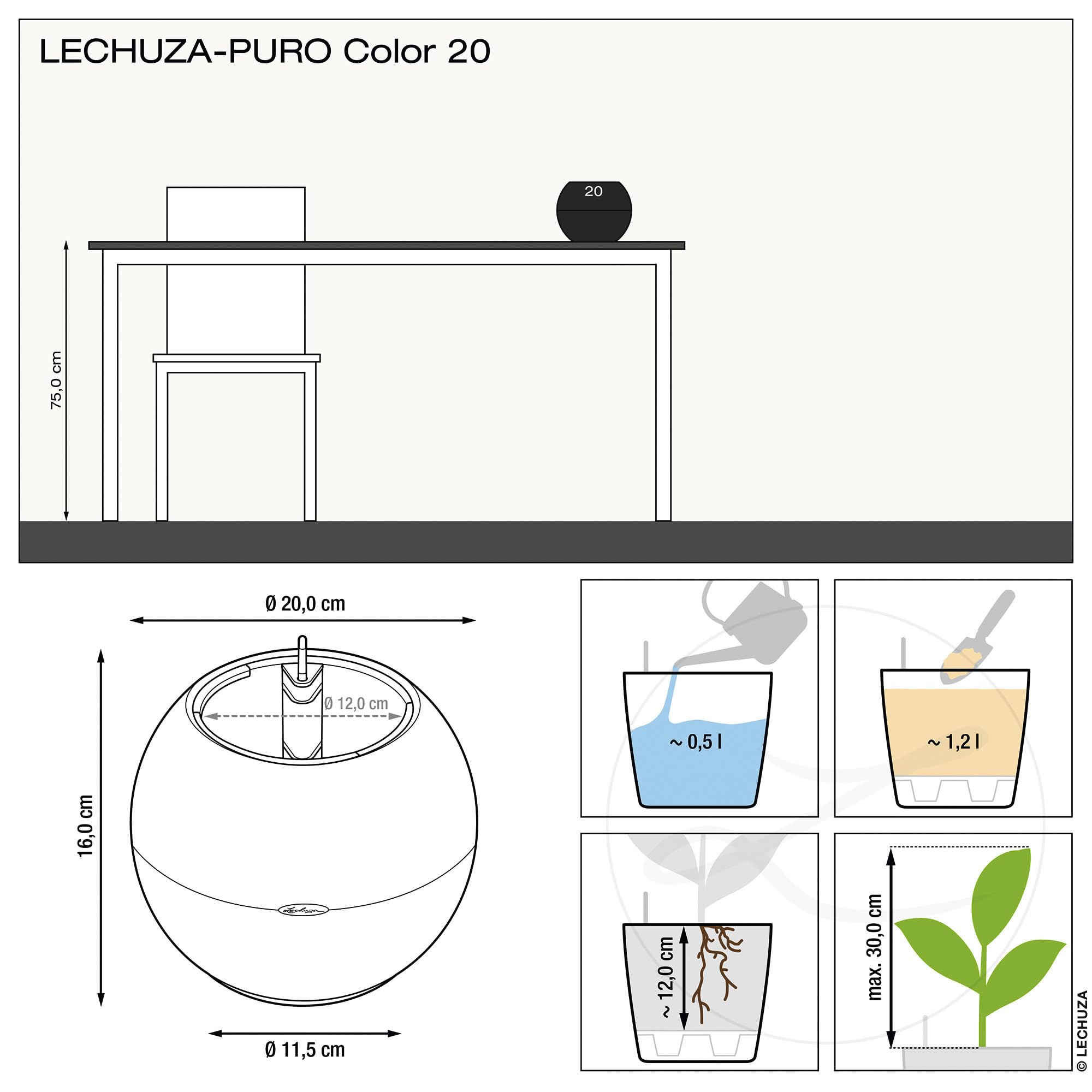 Lechuza Puro Color 20 Pflanztopf Schiefergrau mit Makramee