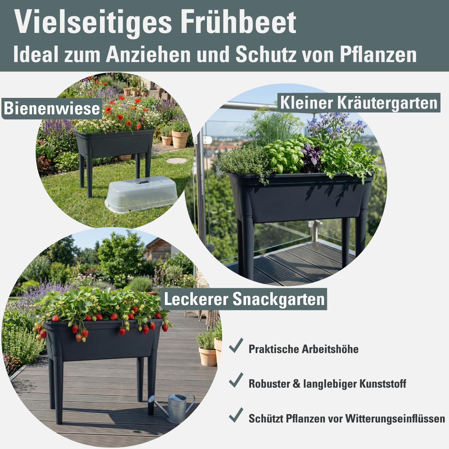 Prosperplast Bloomo Hochbeet Anthrazit 78 cm mit Deckel