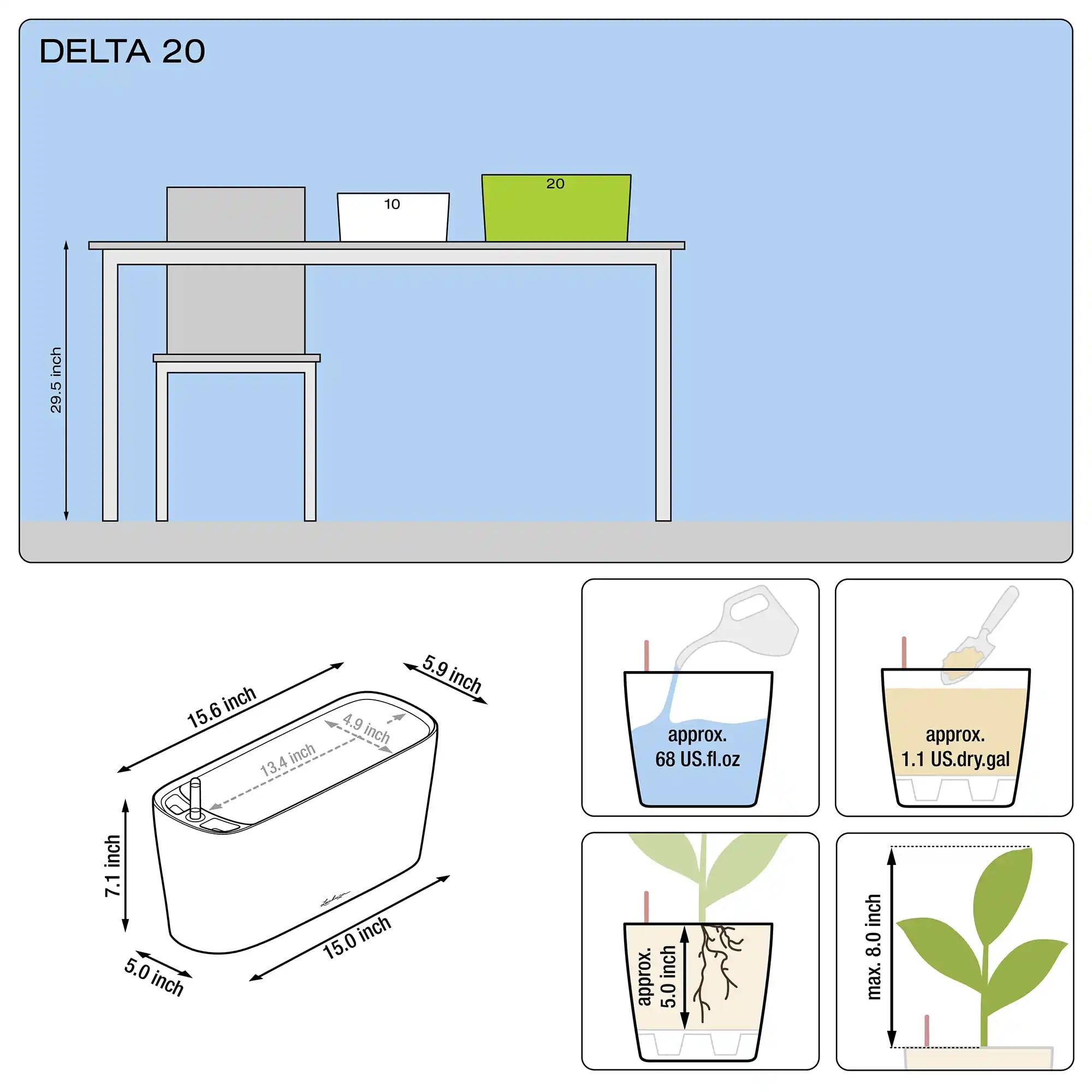 Lechuza Delta 20 Pflanzgefäß Anthrazit Metallic Bewässerung