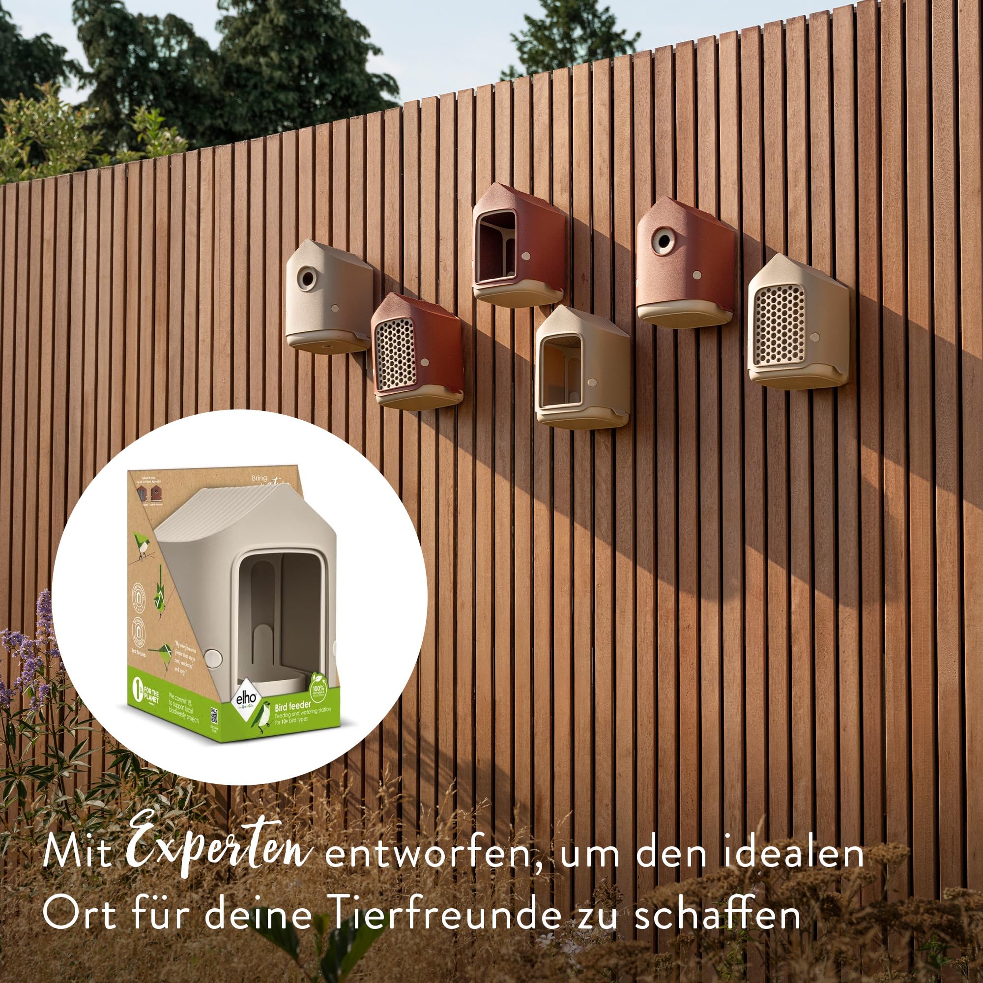 elho Cosy Vogelfutterhaus beige 18 cm mit Vogeltränke recycelt
