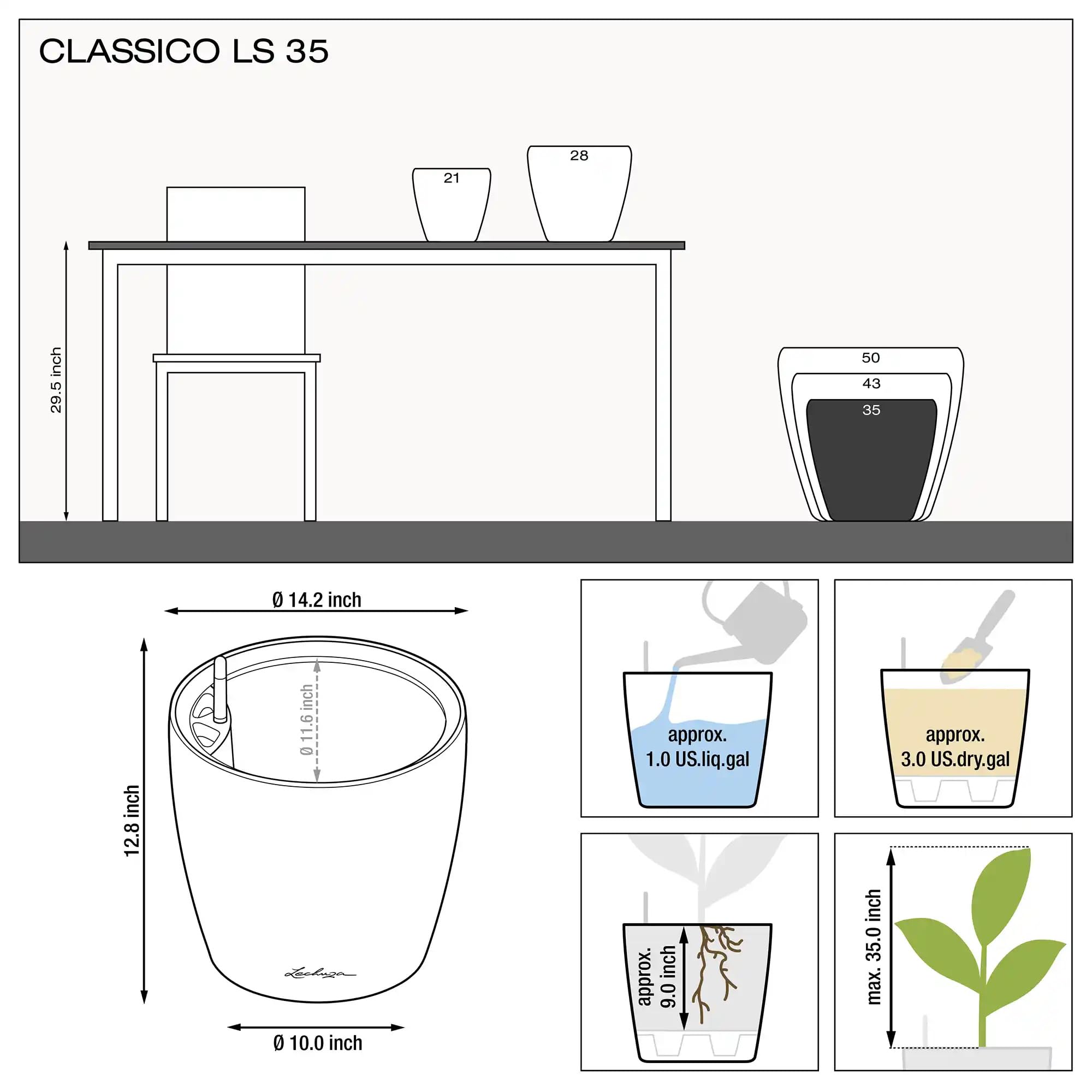 Lechuza Classico Premium LS 35 Pflanzgefäß weiß Hochglanz