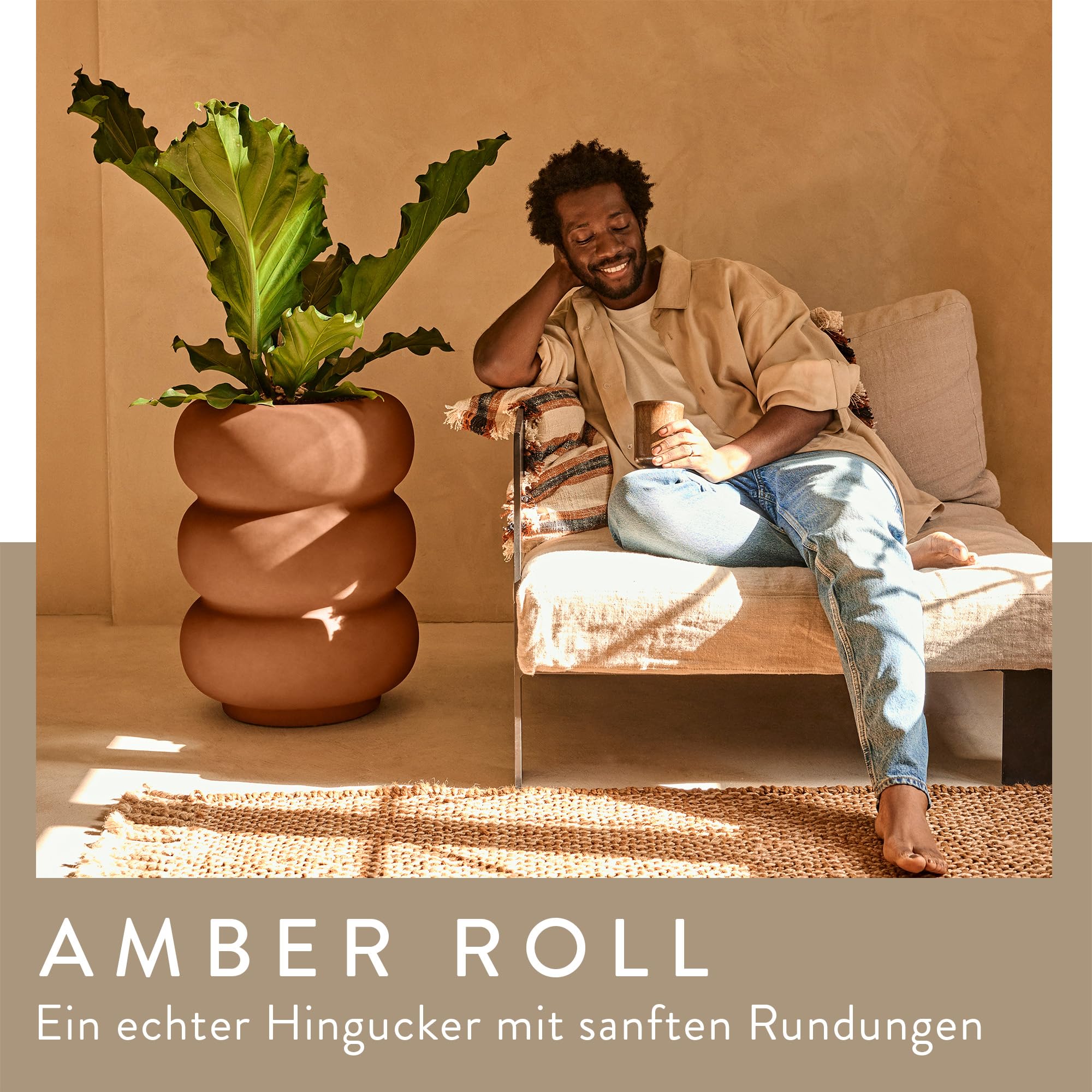 elho amber roll high 43 Blumentopf Caramel Ø 43 cm recycelt