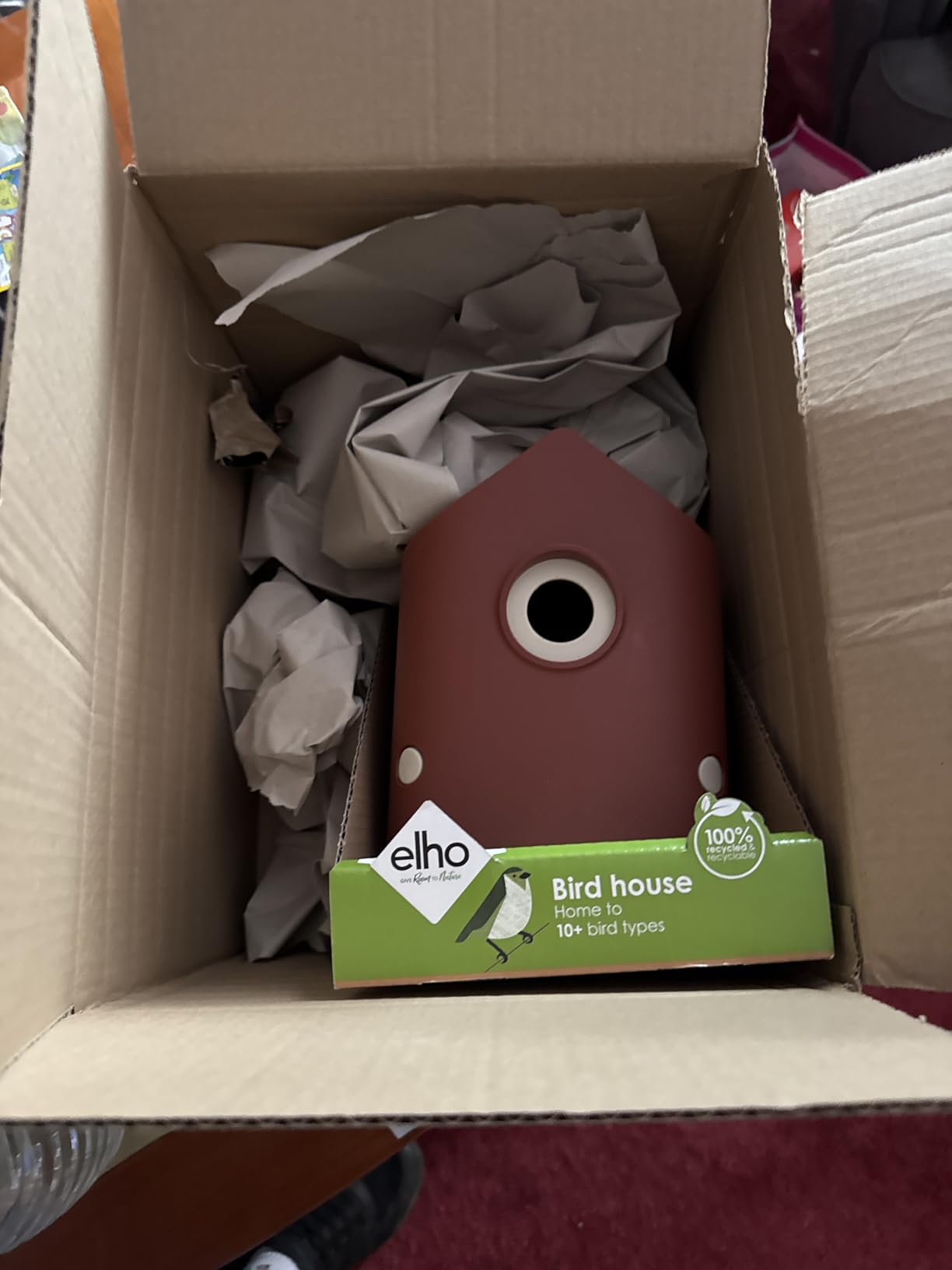 elho Cosy Vogelhaus mit Futterstation Beige 23 cm recycelt