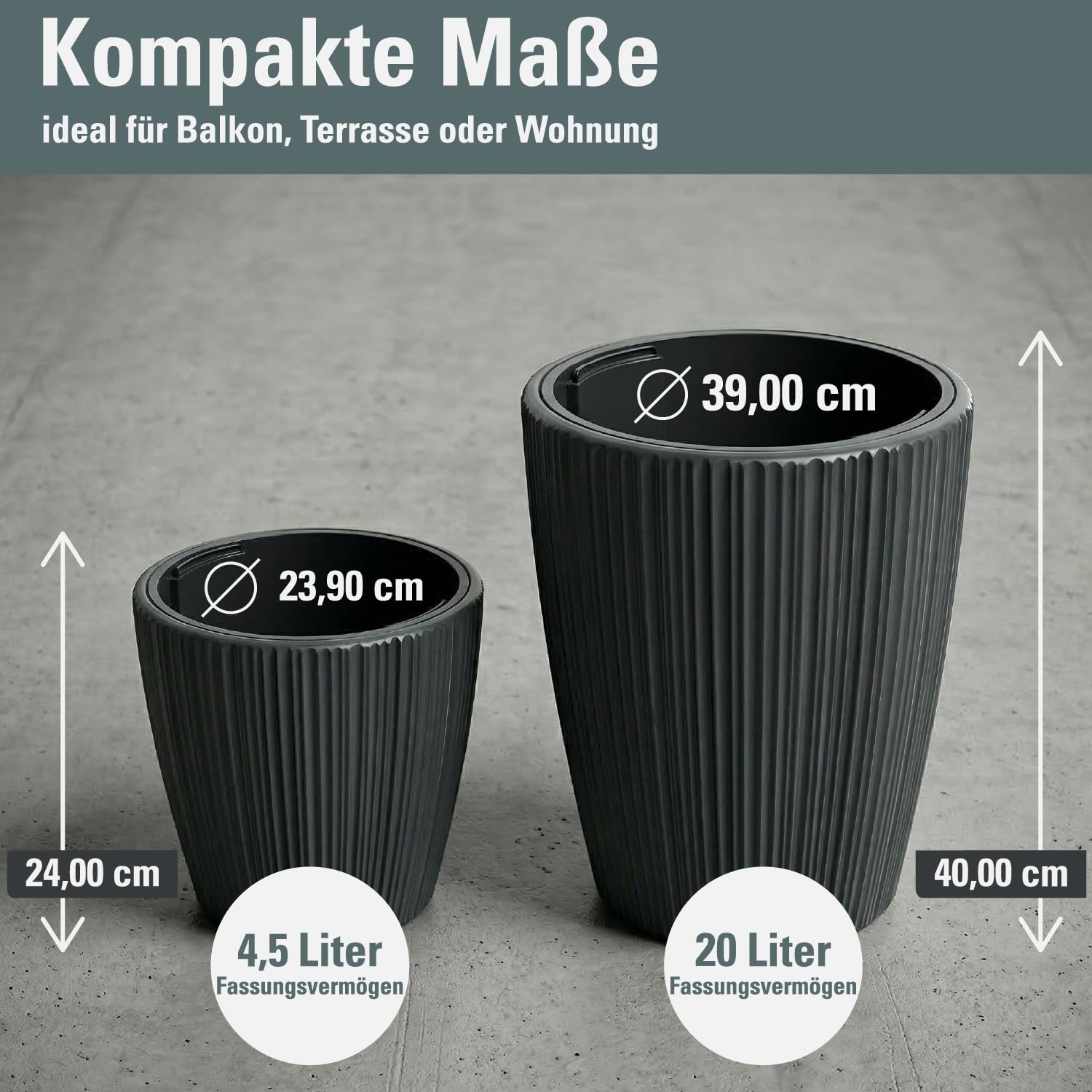Prosperplast Tubus Oro Pflanztopf Dunkelgrau 23,9 x 24 cm