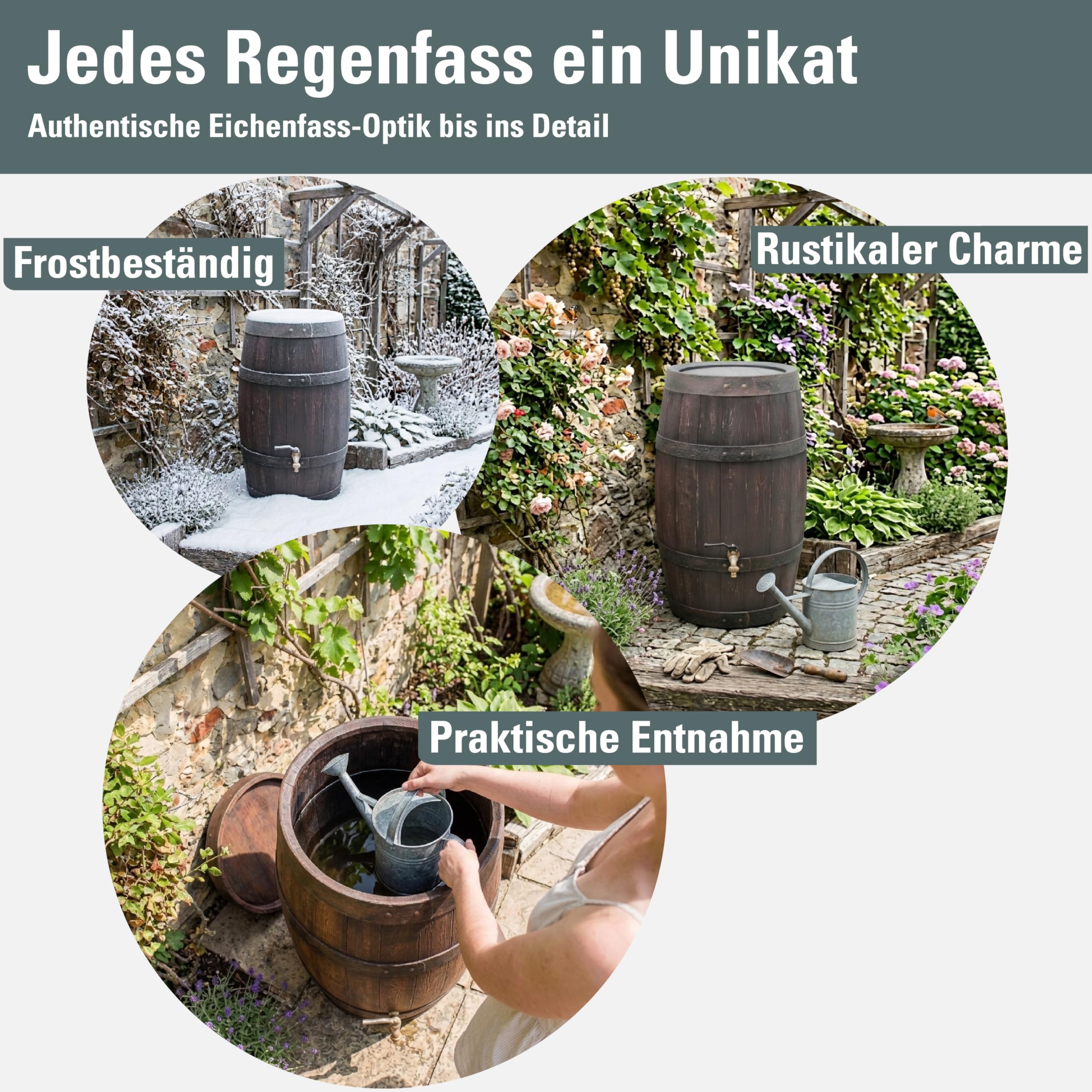 Prosperplast Barrique Regentonne 250L braun Weinfass frostsicher