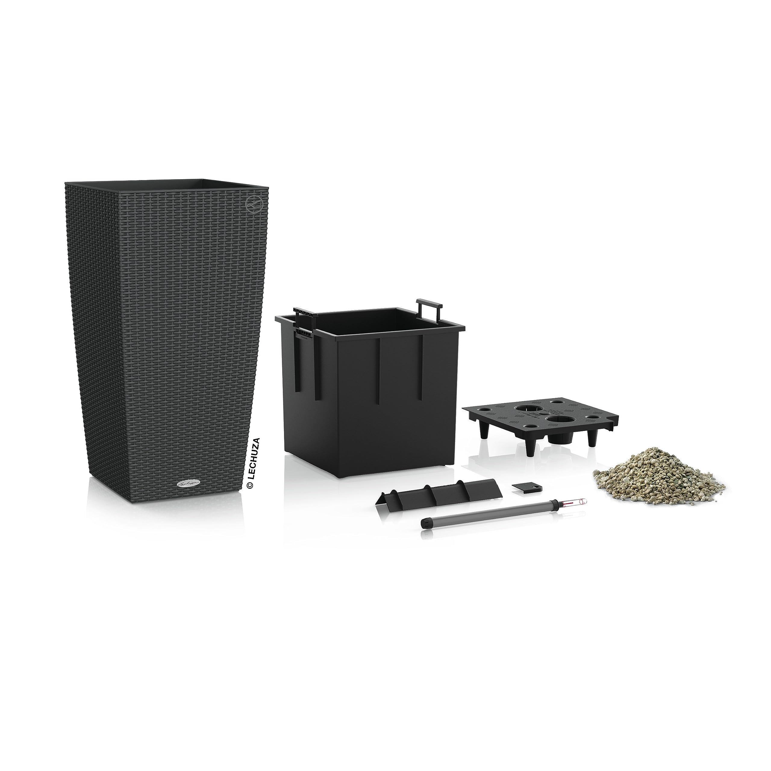 Lechuza CUBICO Cottage 40 Pflanzgefäß Granit Rattan