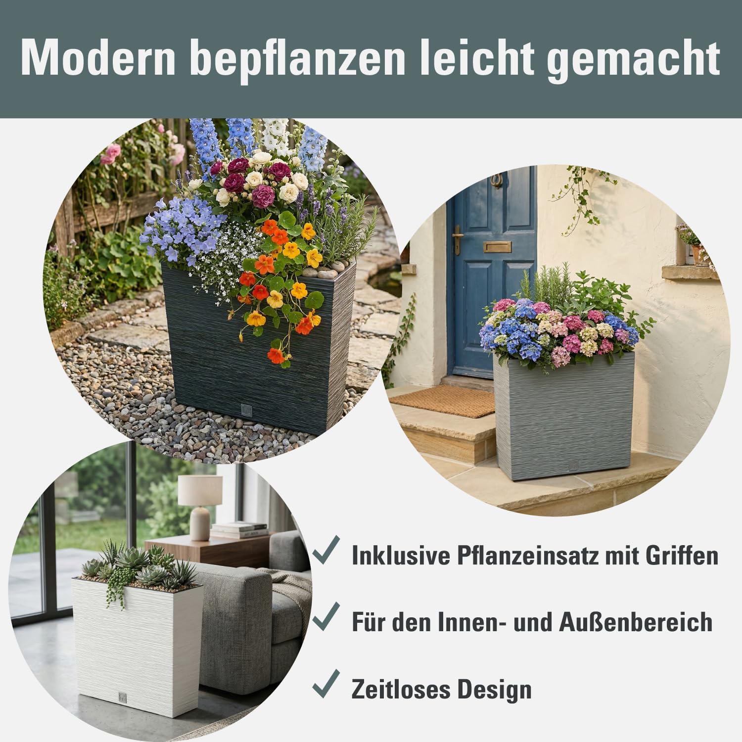 Prosperplast Boardee Blumenkasten Anthrazit 58 cm mit Einsatz