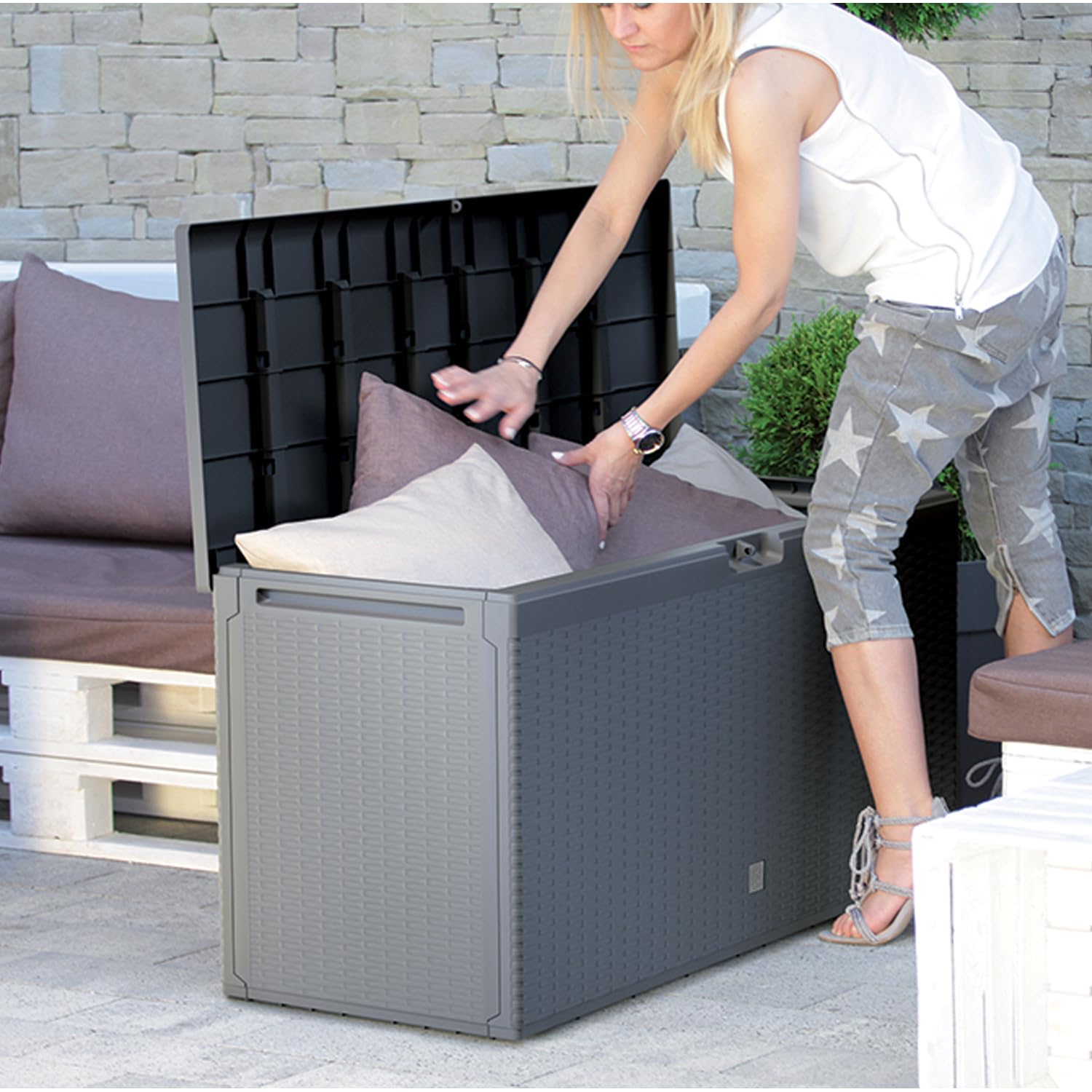 Prosperplast Boxe Rato Plus Gartenbox 290L Anthrazit Rattan