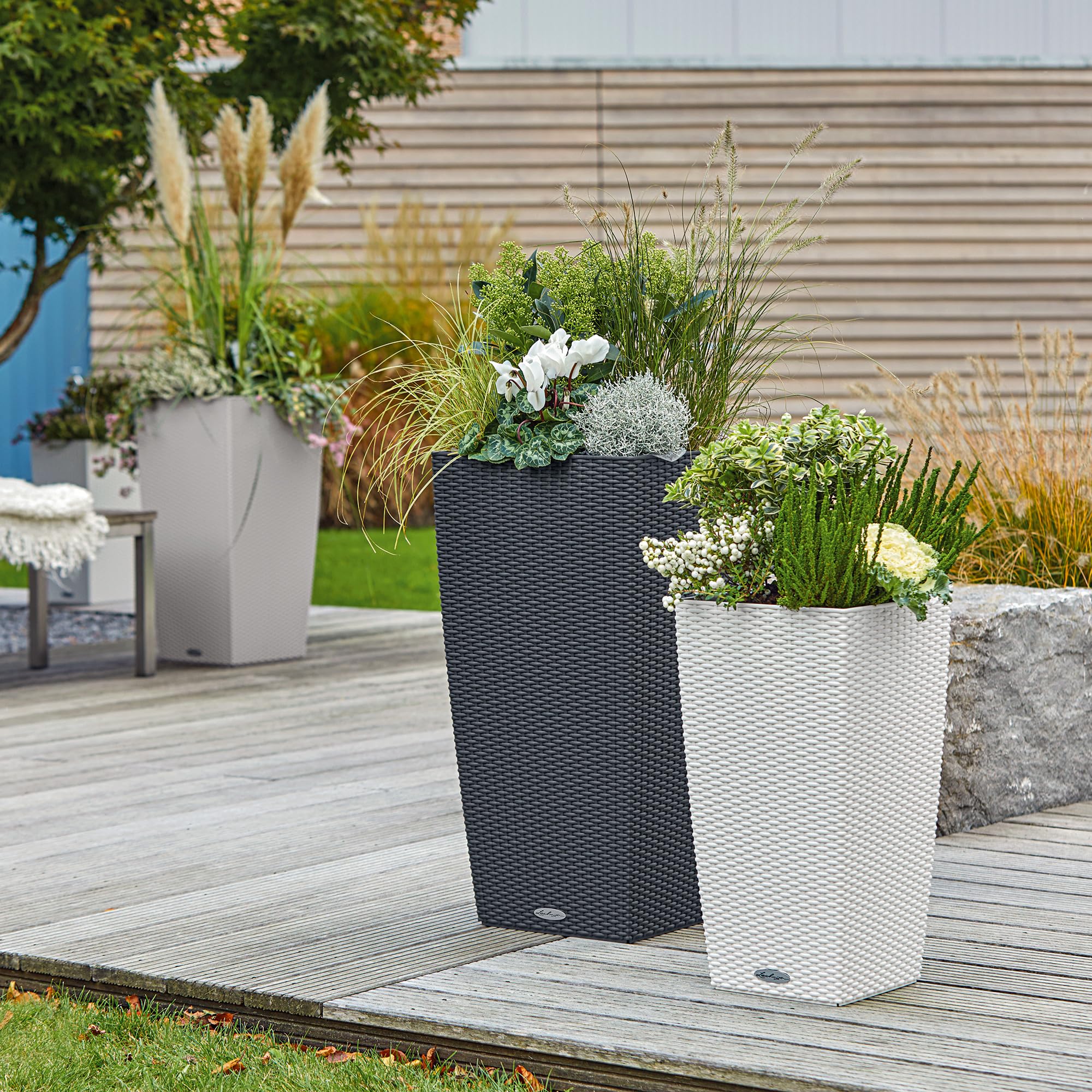 Lechuza CUBICO Cottage 40 Pflanzgefäß Granit Rattan
