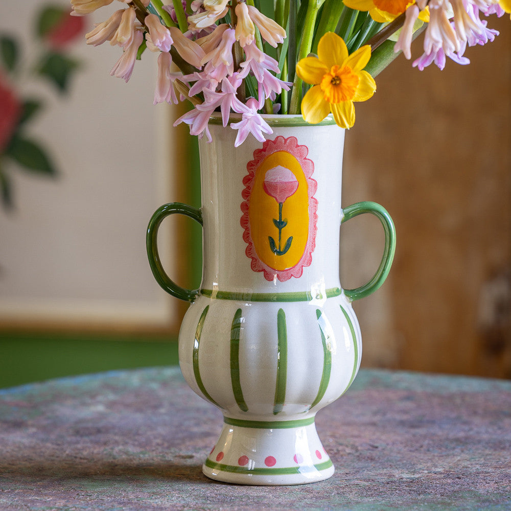 Sarah Raven Vase Bloomsburyish Creme Grün Steingut 21cm