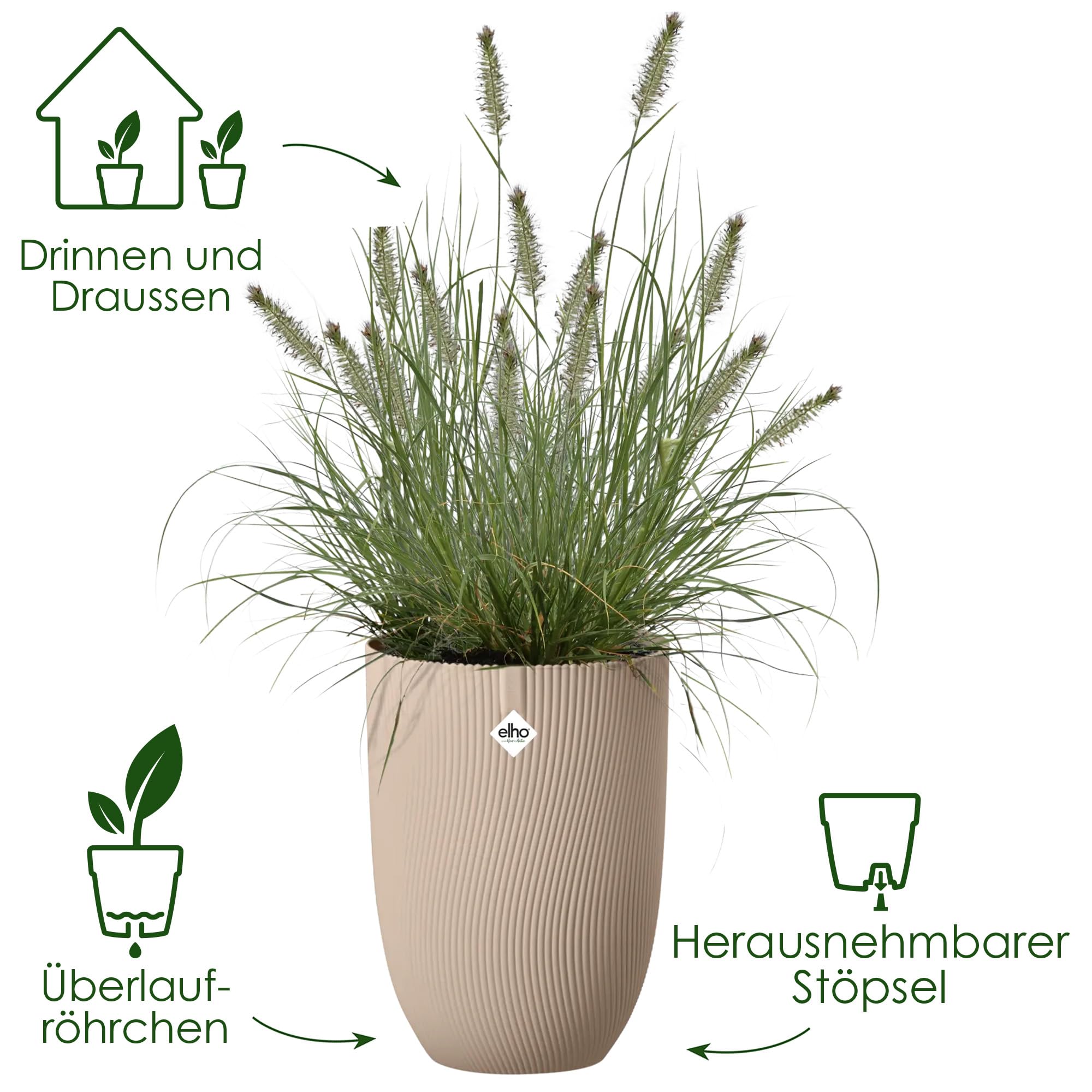 elho Sereh Hoch Blumentopf 30 cm Cool Clay recycelt