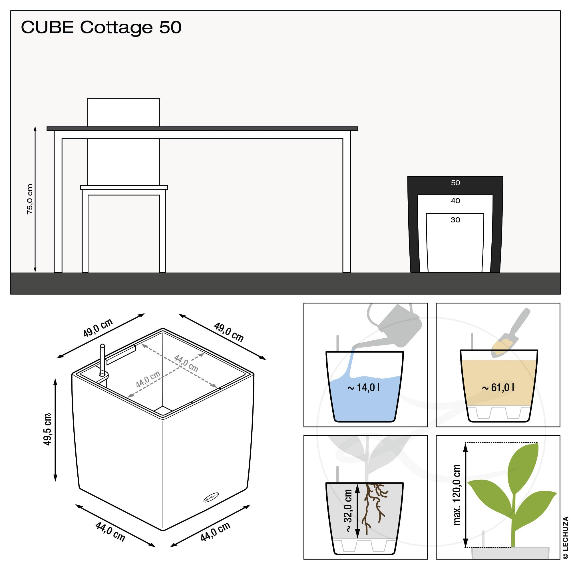 Lechuza Cube Cottage 50 Pflanzgefäß Granit Flechtoptik