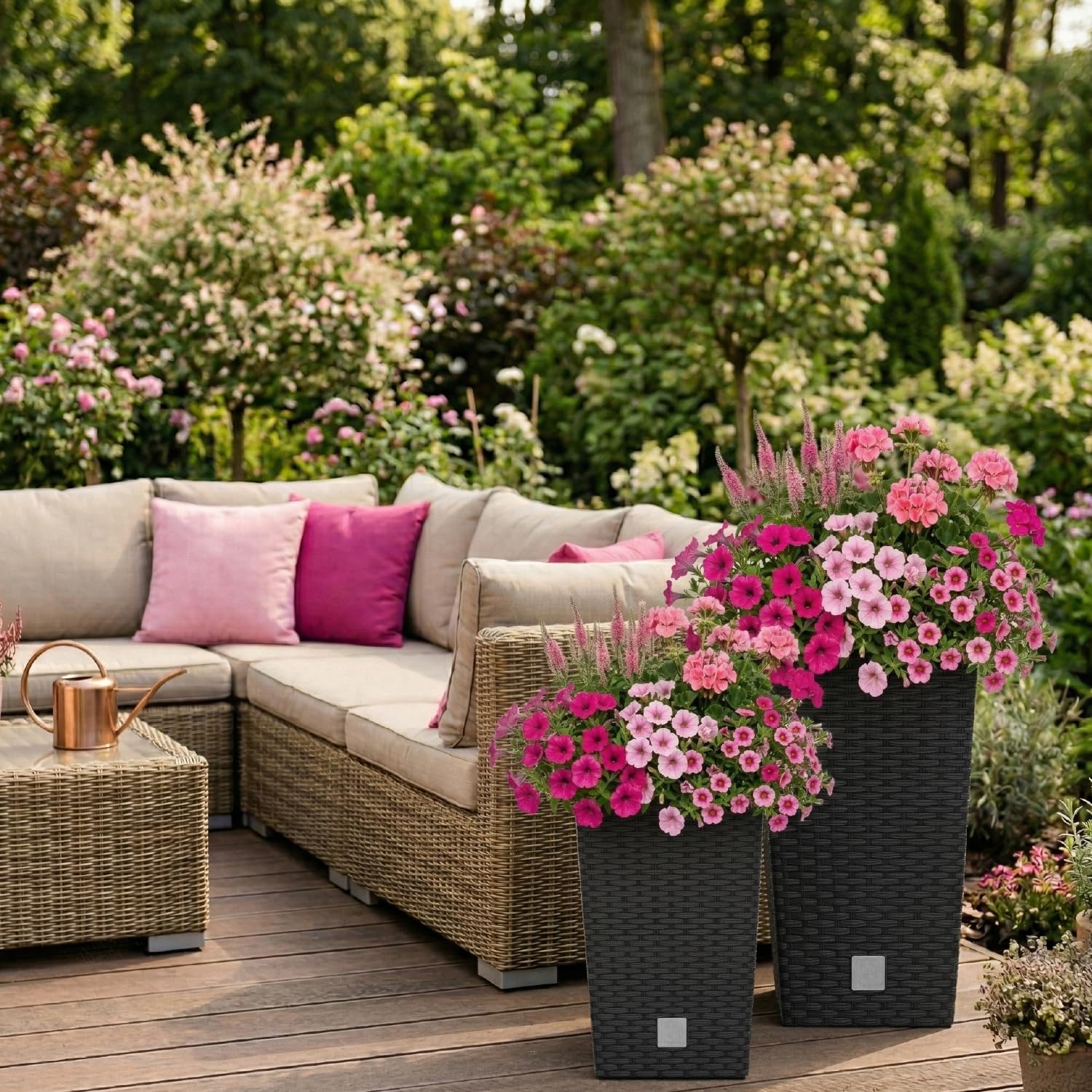 Prosperplast Rato Blumentopf anthrazit 50 cm Rattan