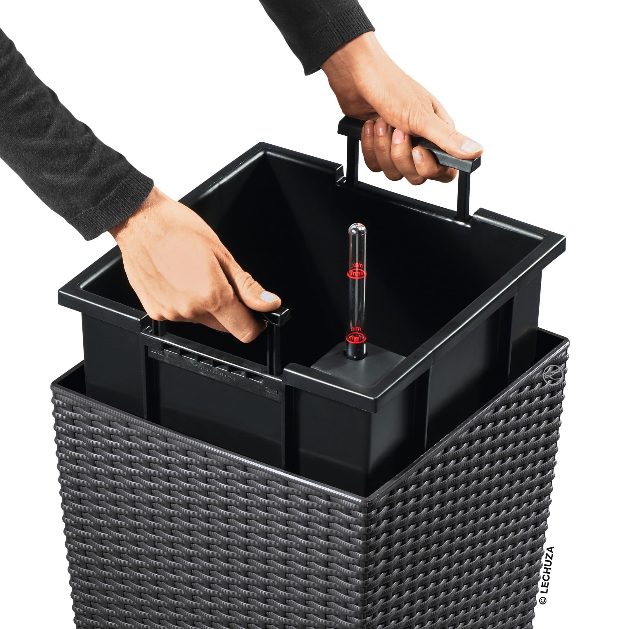Lechuza CUBICO Cottage 40 Pflanzgefäß Granit Rattan