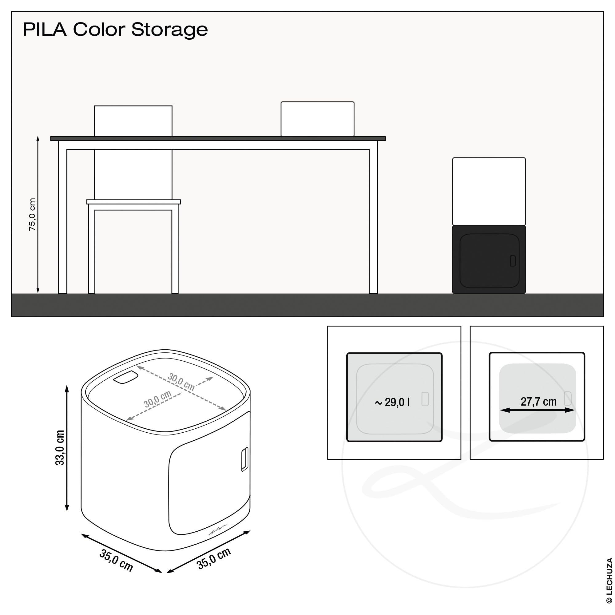Lechuza Pila Storage Aufbewahrungsbox Lichtgrau 35x35x33 cm