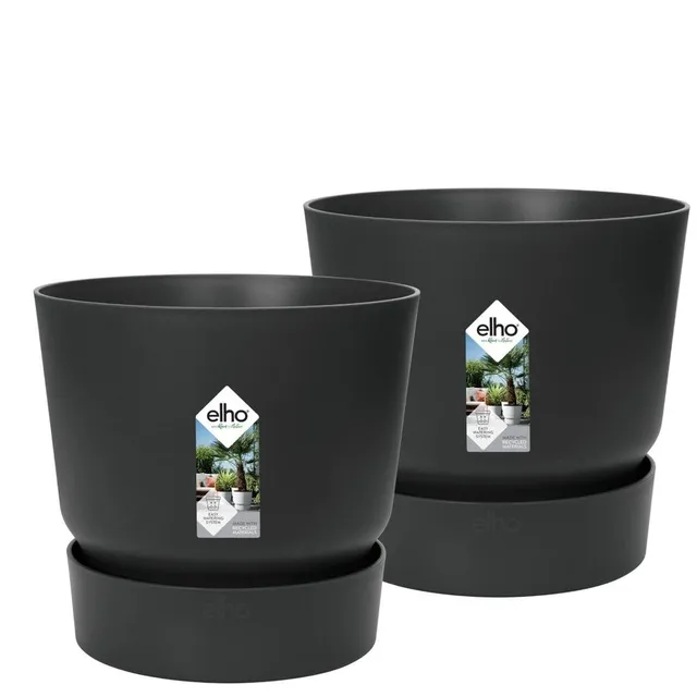 elho Greenville Rund 30 Blumentopf Living Schwarz 2er Set