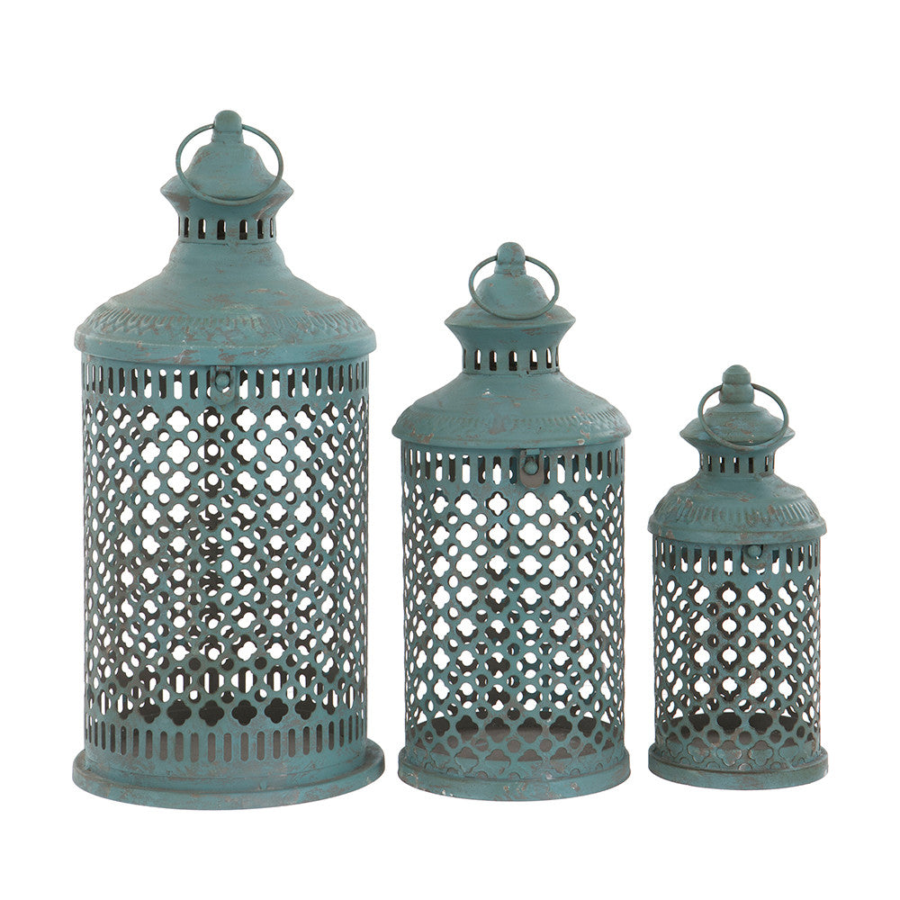 Sarah Raven Teal Lantern Set Laternen 3er Eisen petrol 43cm