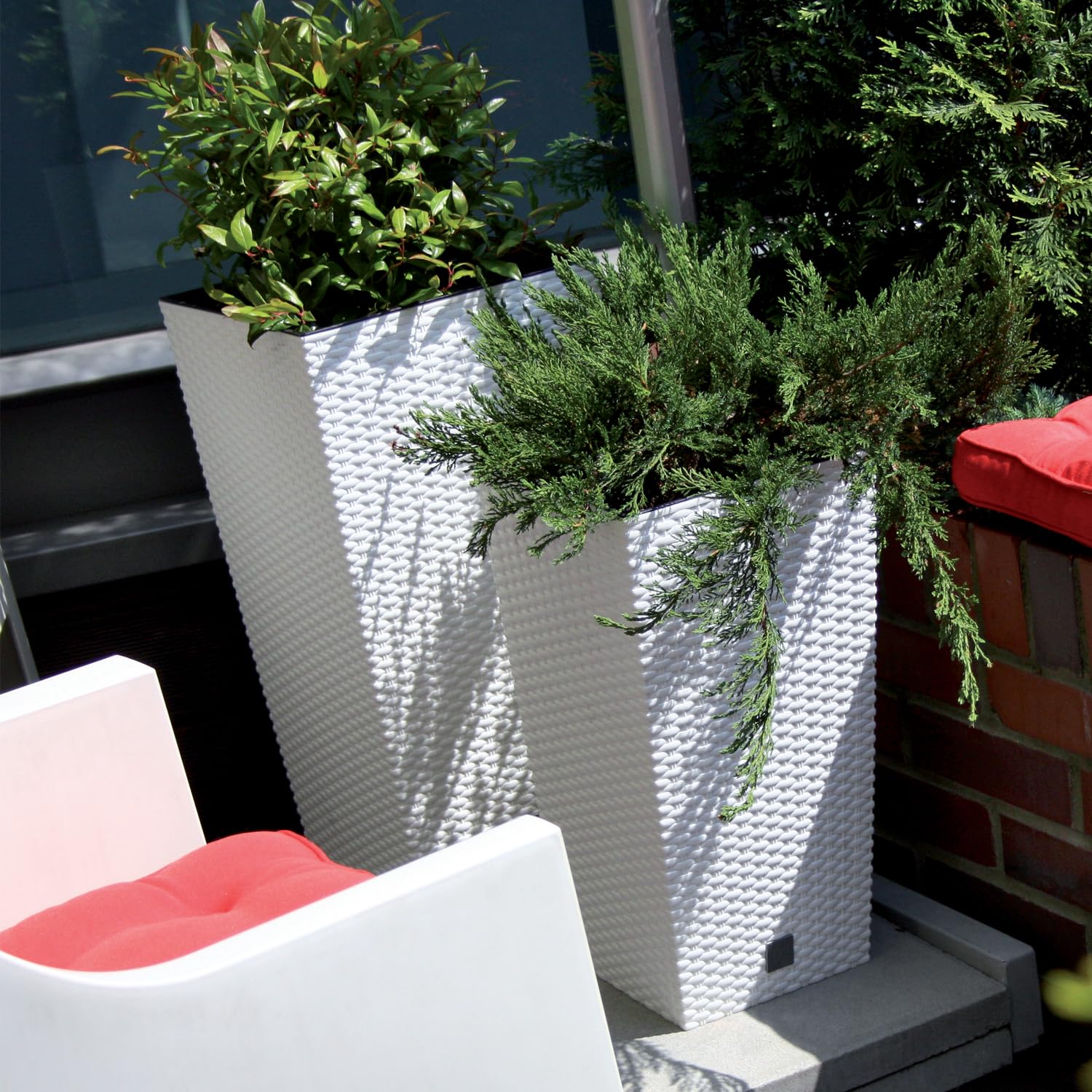 Prosperplast Rato Square Blumentopf Weiß Rattan 26,5x50cm