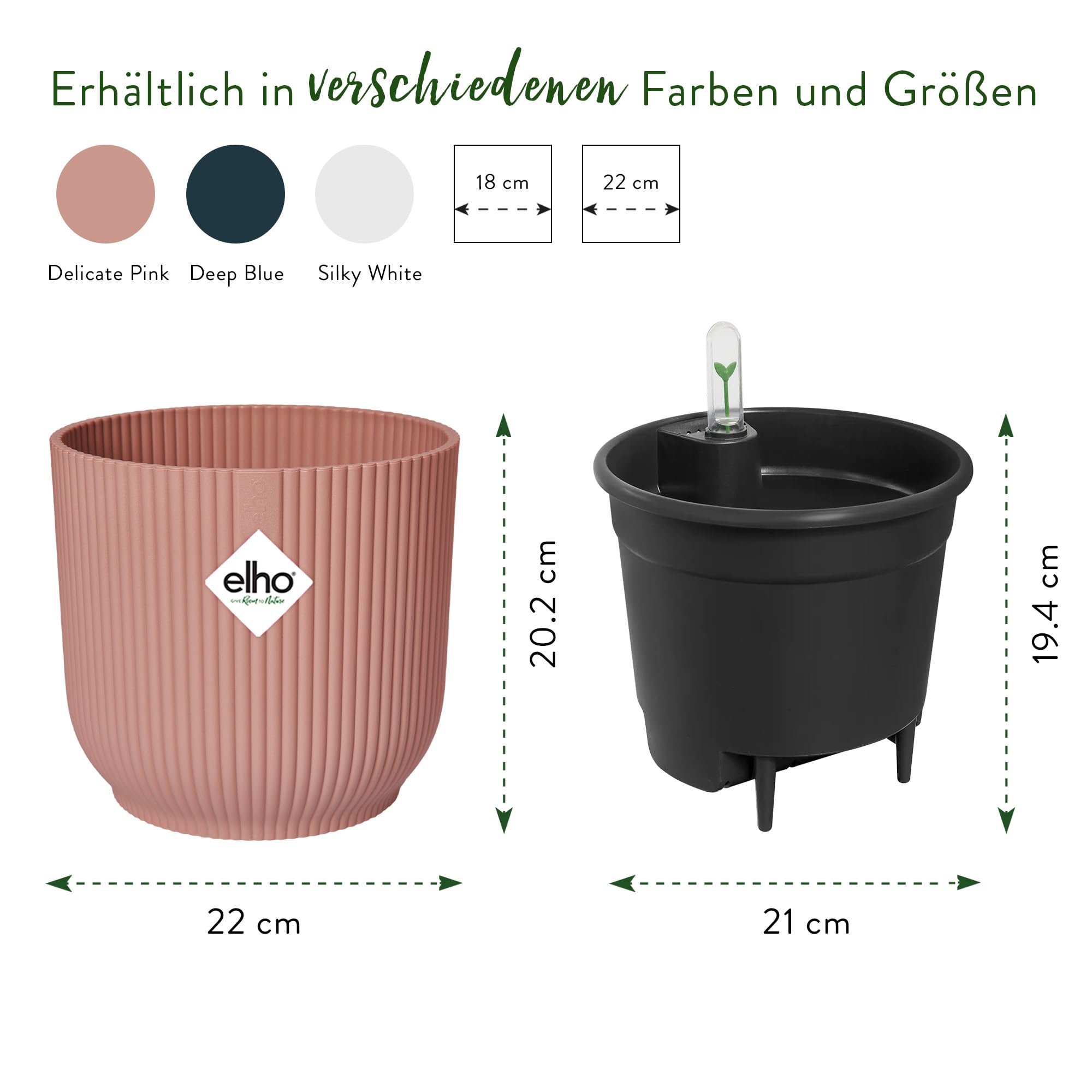 elho Vibes Fold Rund 22 Blumentopf zartrosa mit Bewässerung