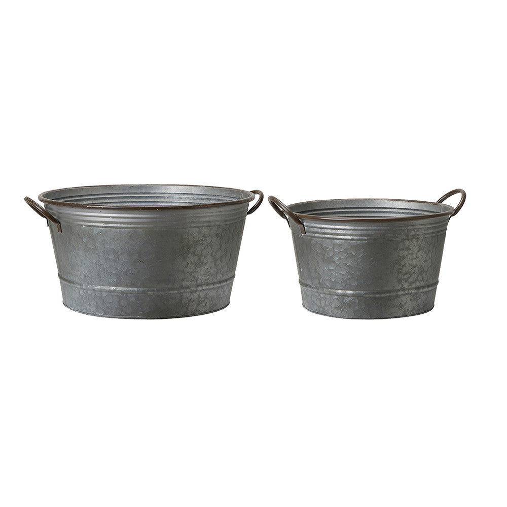 Sarah Raven Bruton Tub Planters Pflanztopf Zink 2er Set silber