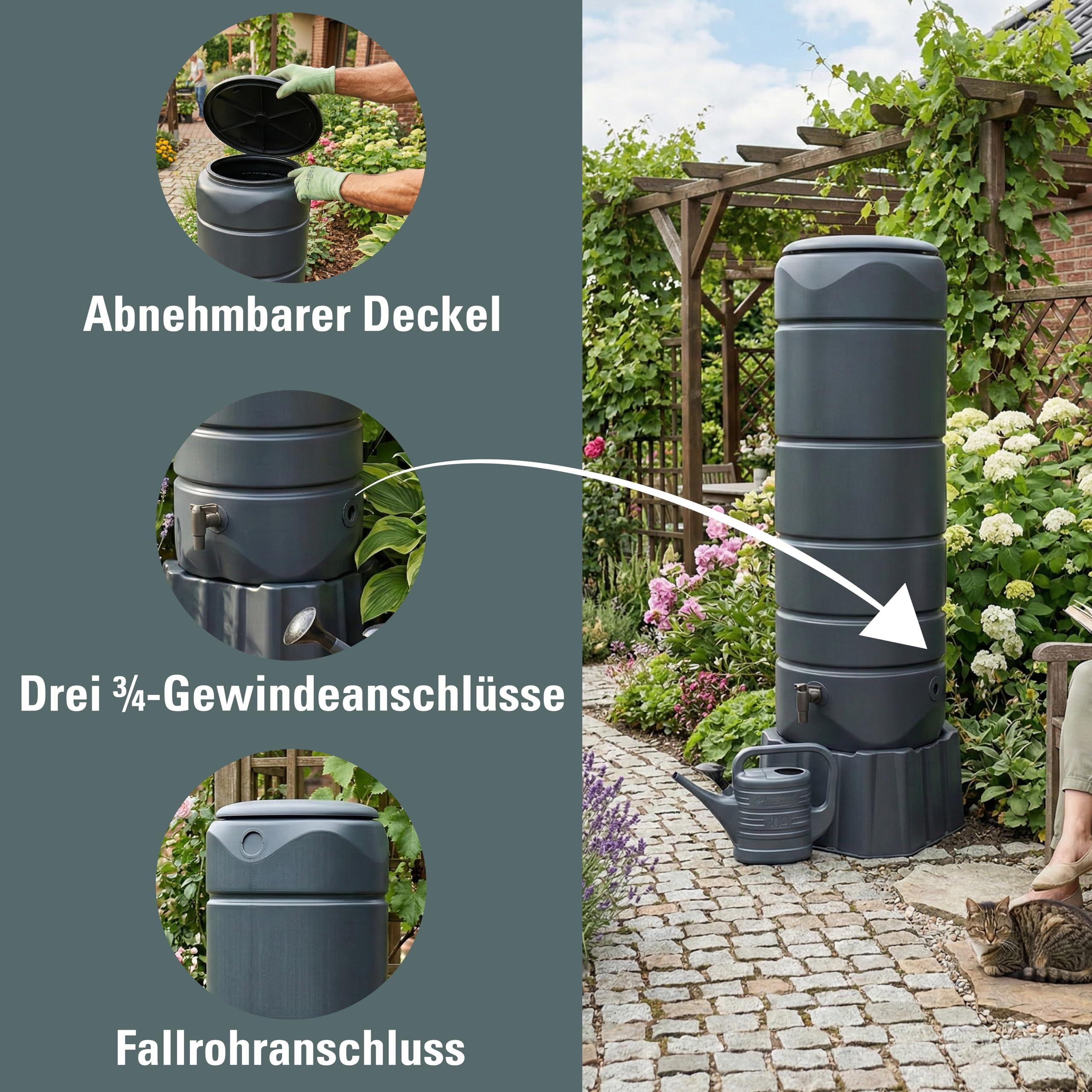 Prosperplast Vuelta Regentonne 110L anthrazit mit Sockel und Hahn