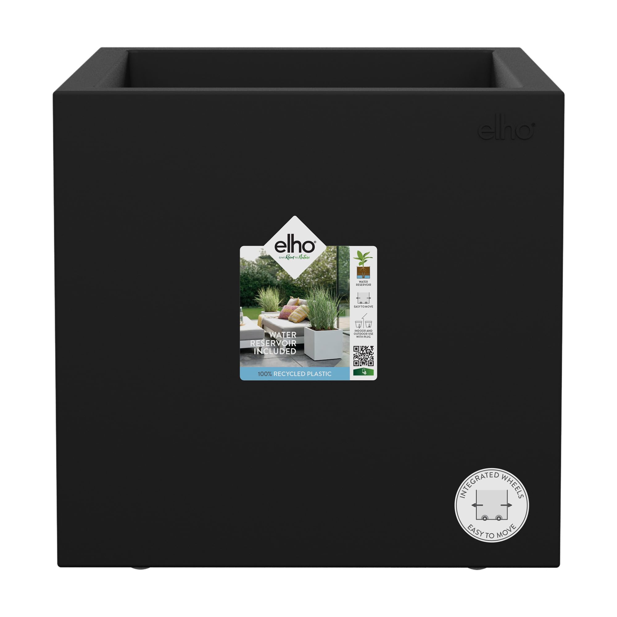 elho Vivo Next Quadrat 40 Pflanztopf schwarz mit Rollen