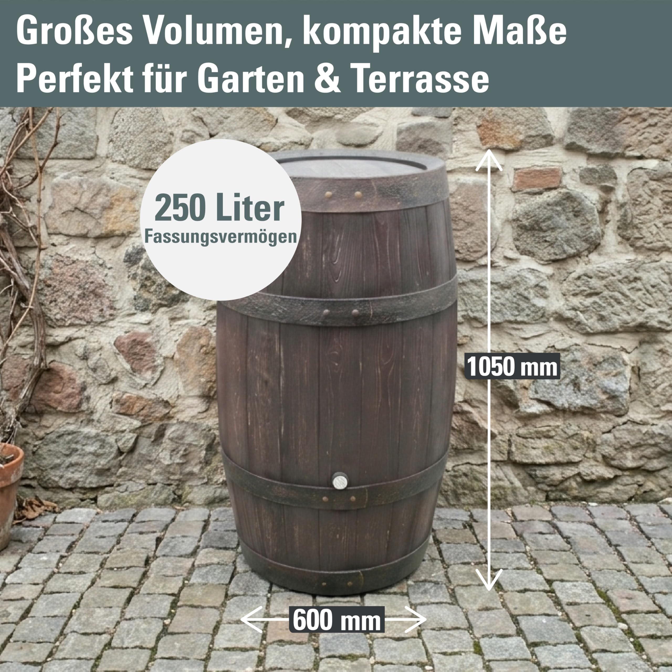 Prosperplast Barrique Regentonne 250L braun Weinfass frostsicher