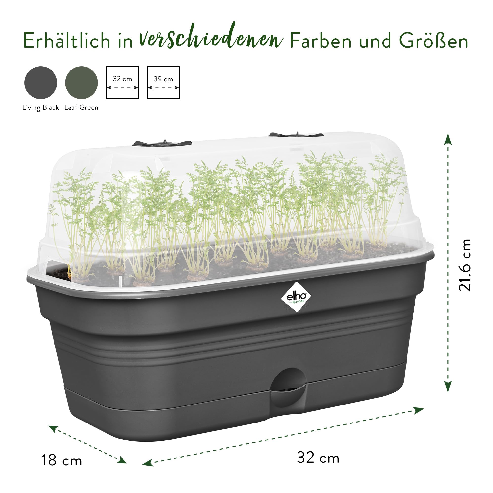 elho Green Basics Anzuchtschale M Schwarz mit Haube 32 cm