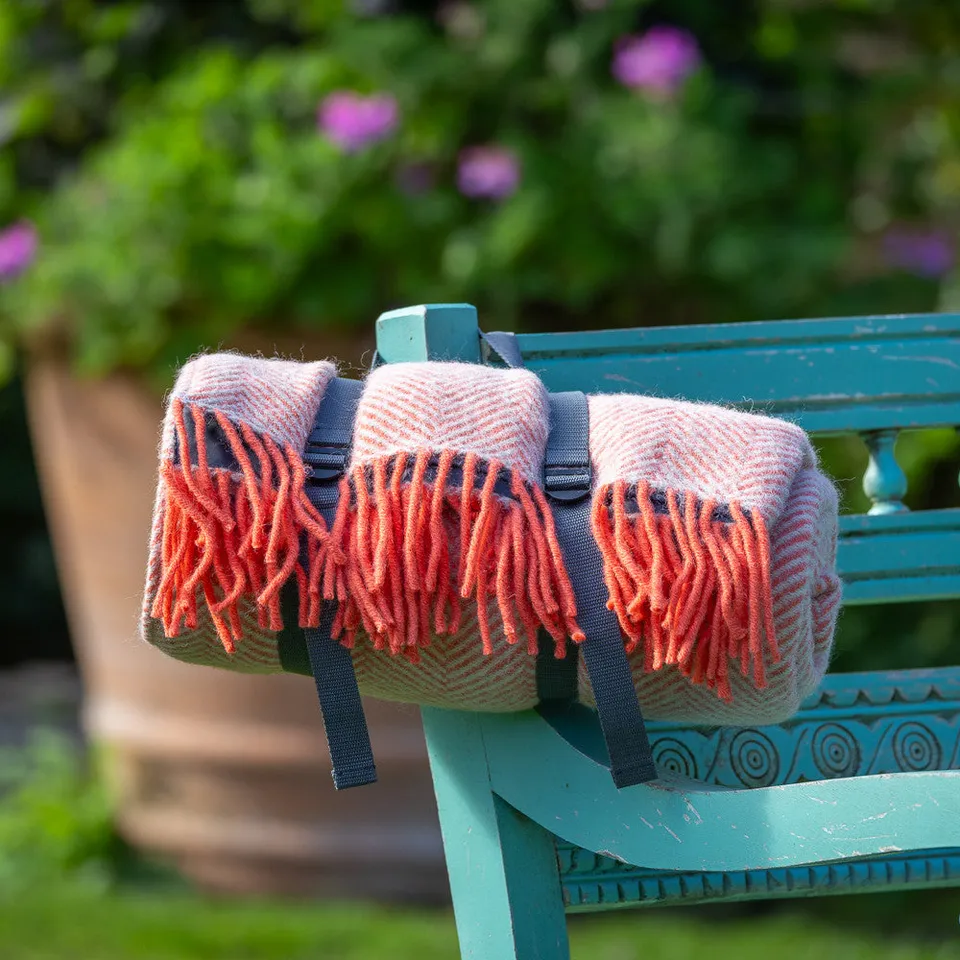 Sarah Raven Coral Picknickdecke Wolle 183x150cm wasserdicht rosa