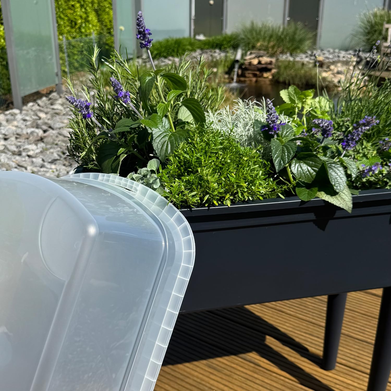 Prosperplast Bloomo Hochbeet Anthrazit 78 cm mit Deckel