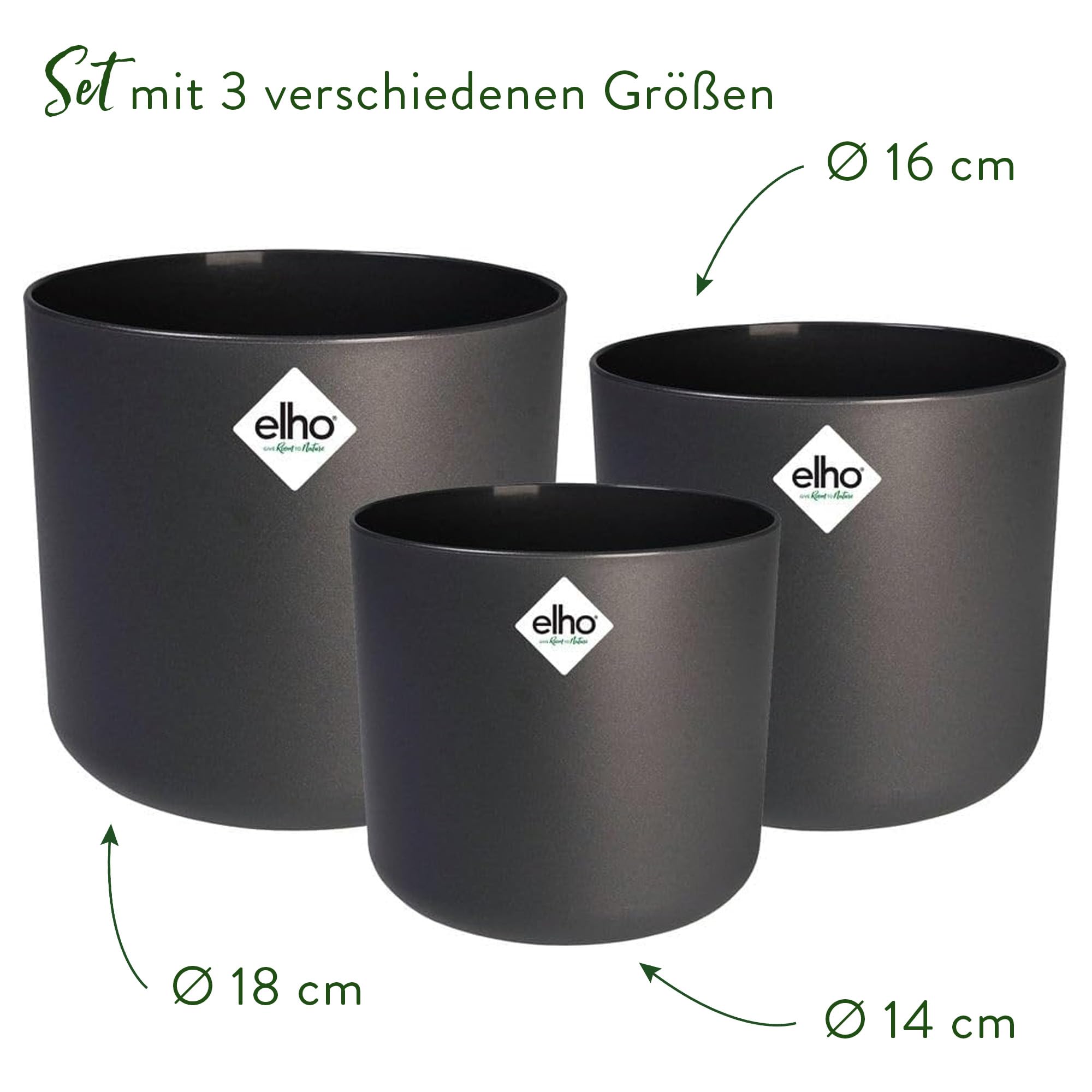elho B.for Soft Rund Blumentopf 18 Anthracite 3er Set Innen