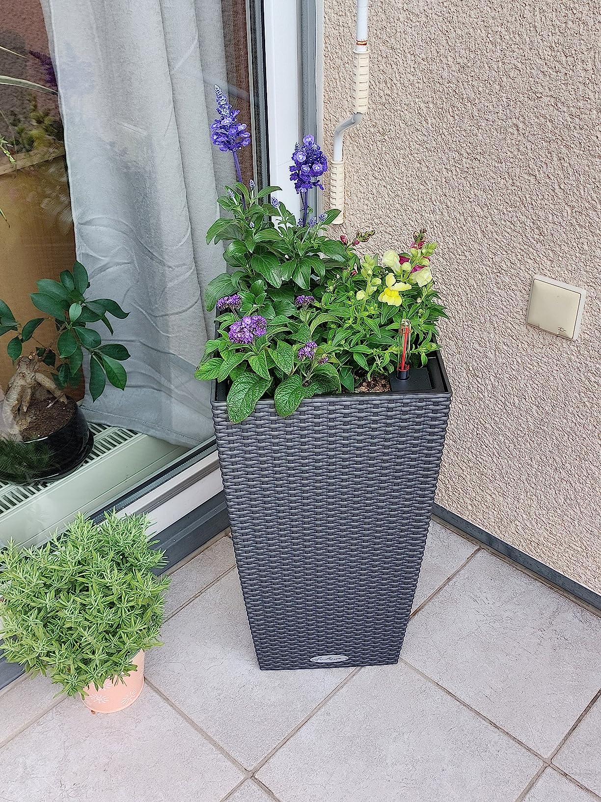 Lechuza CUBICO Cottage 40 Pflanzgefäß Granit Rattan