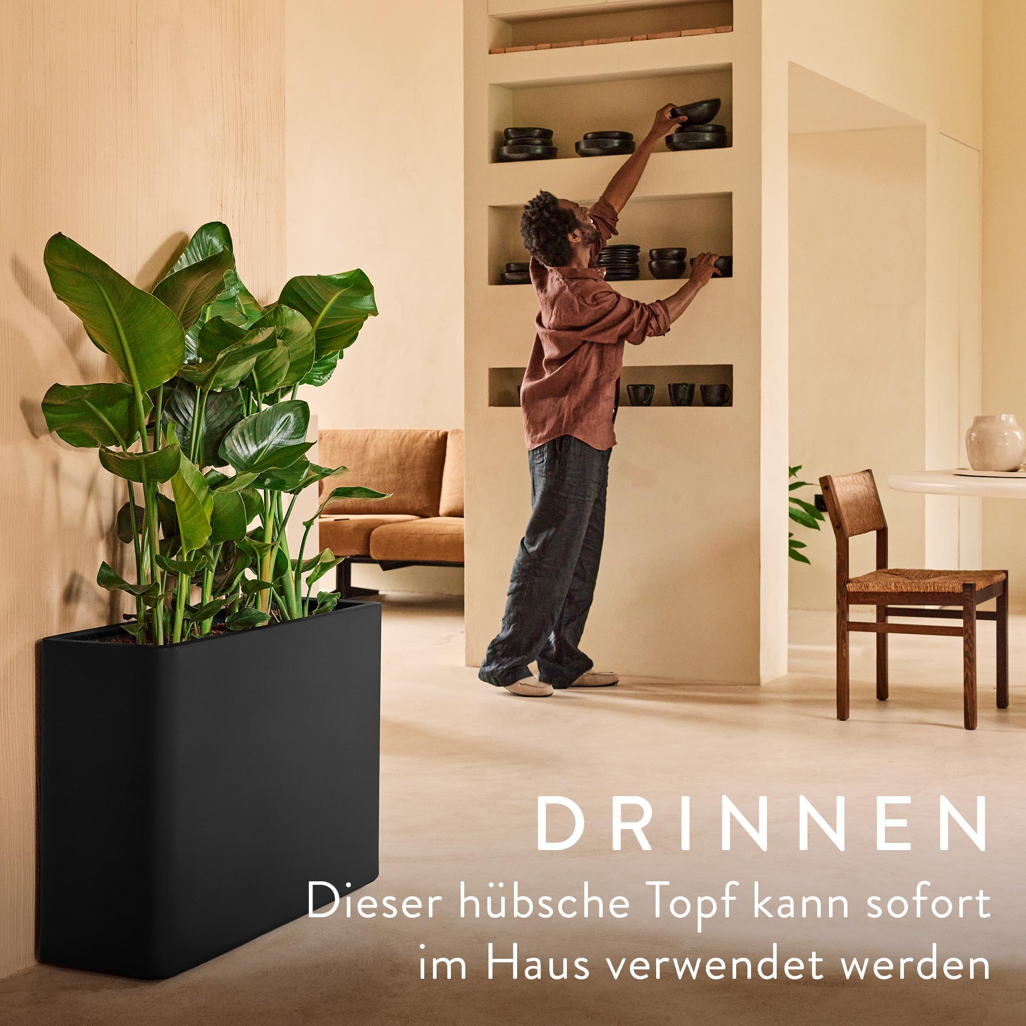 elho June Brick Divider Pflanzer 80cm Schwarz mit Rollen
