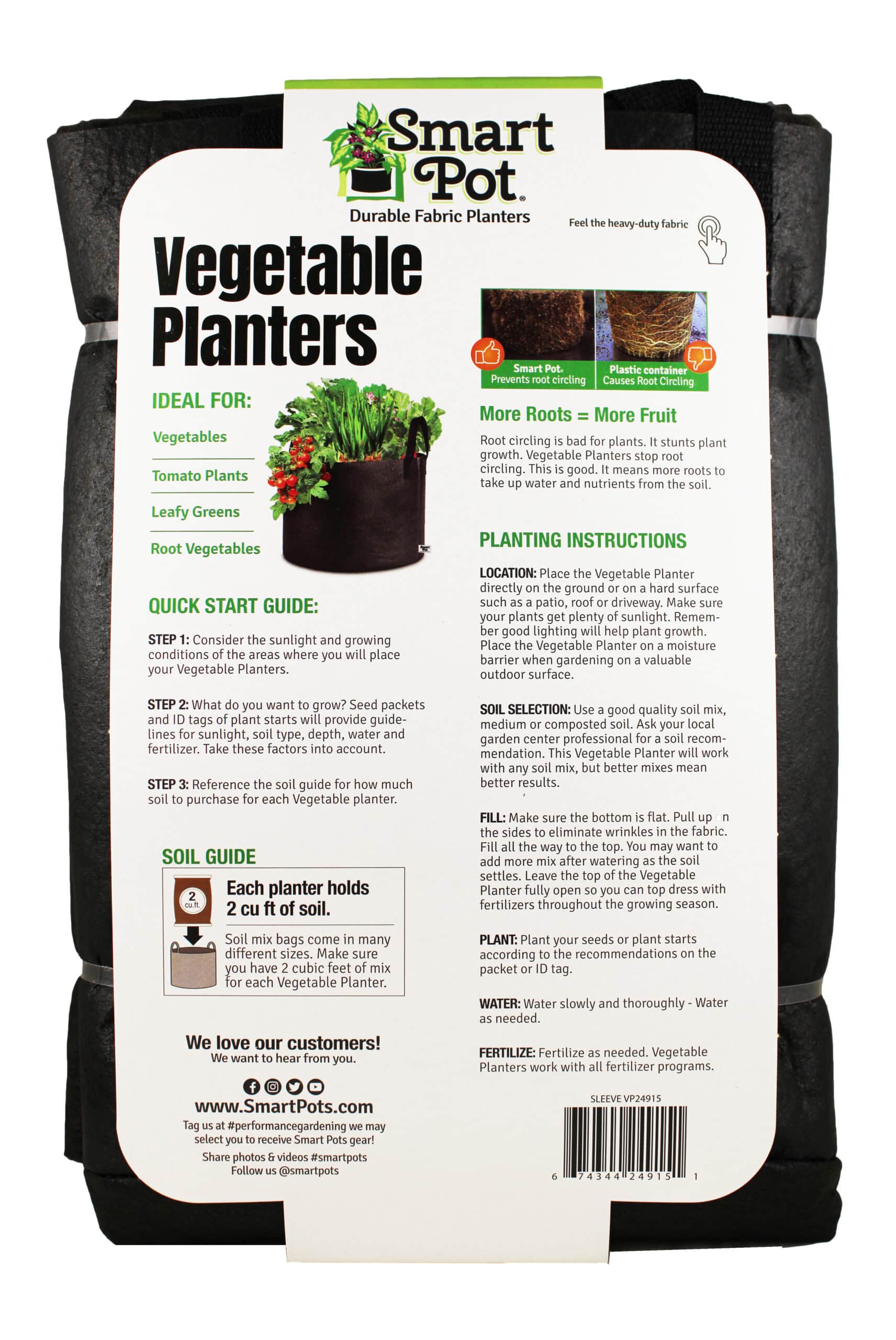 Smart Pot Fabric Planters Stofftöpfe 15 Gallonen schwarz 3er-Pack