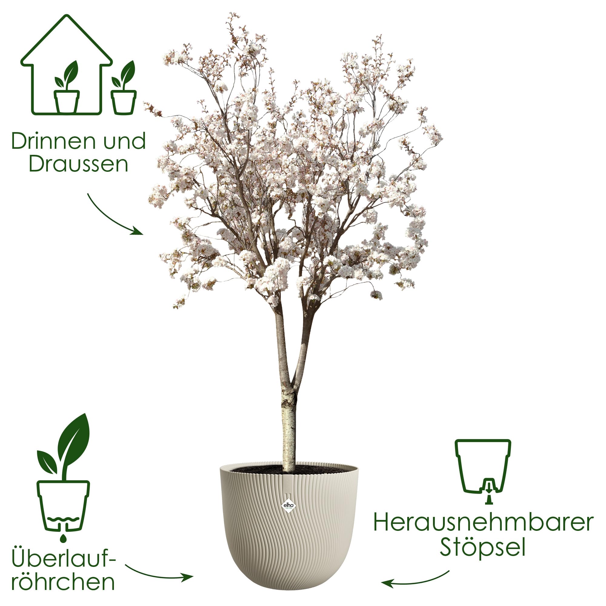 elho Sereh Rund 47 cm Blumentopf Mushroom Beige frostbeständig
