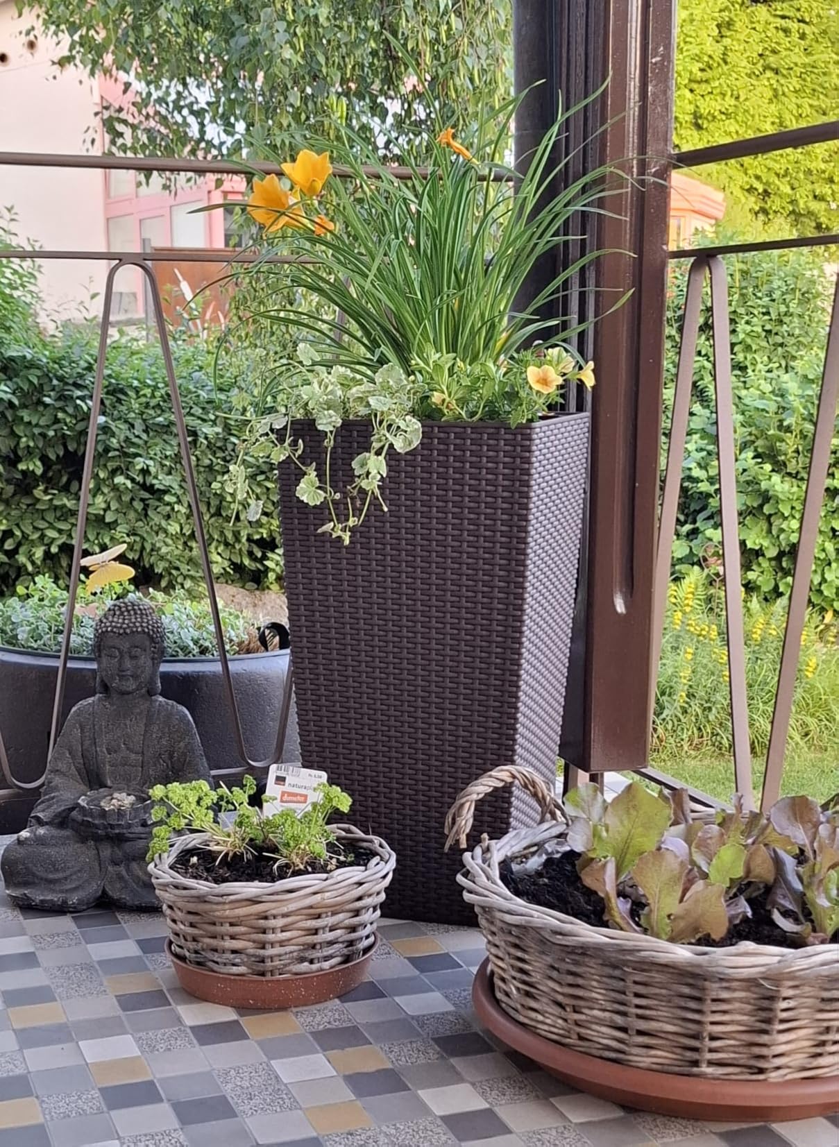 Lechuza CUBICO Cottage 40 Pflanzgefäß Granit Rattan