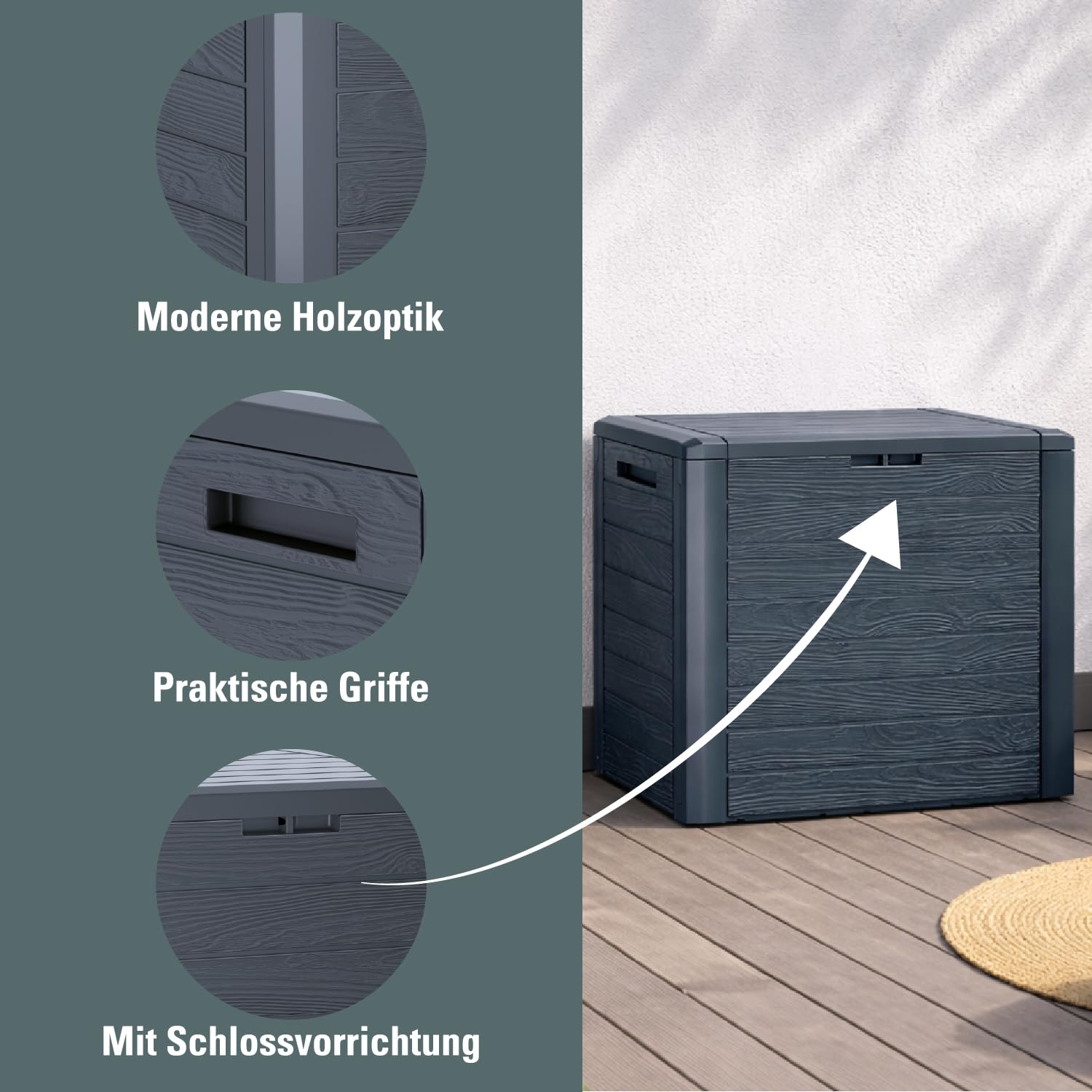 Prosperplast Woodebox Gartenbox 140 Liter Anthrazit