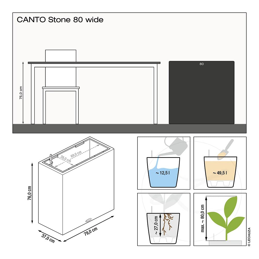 Lechuza Canto Stone 80 Wide Graphitschwarz Pflanzgefäß