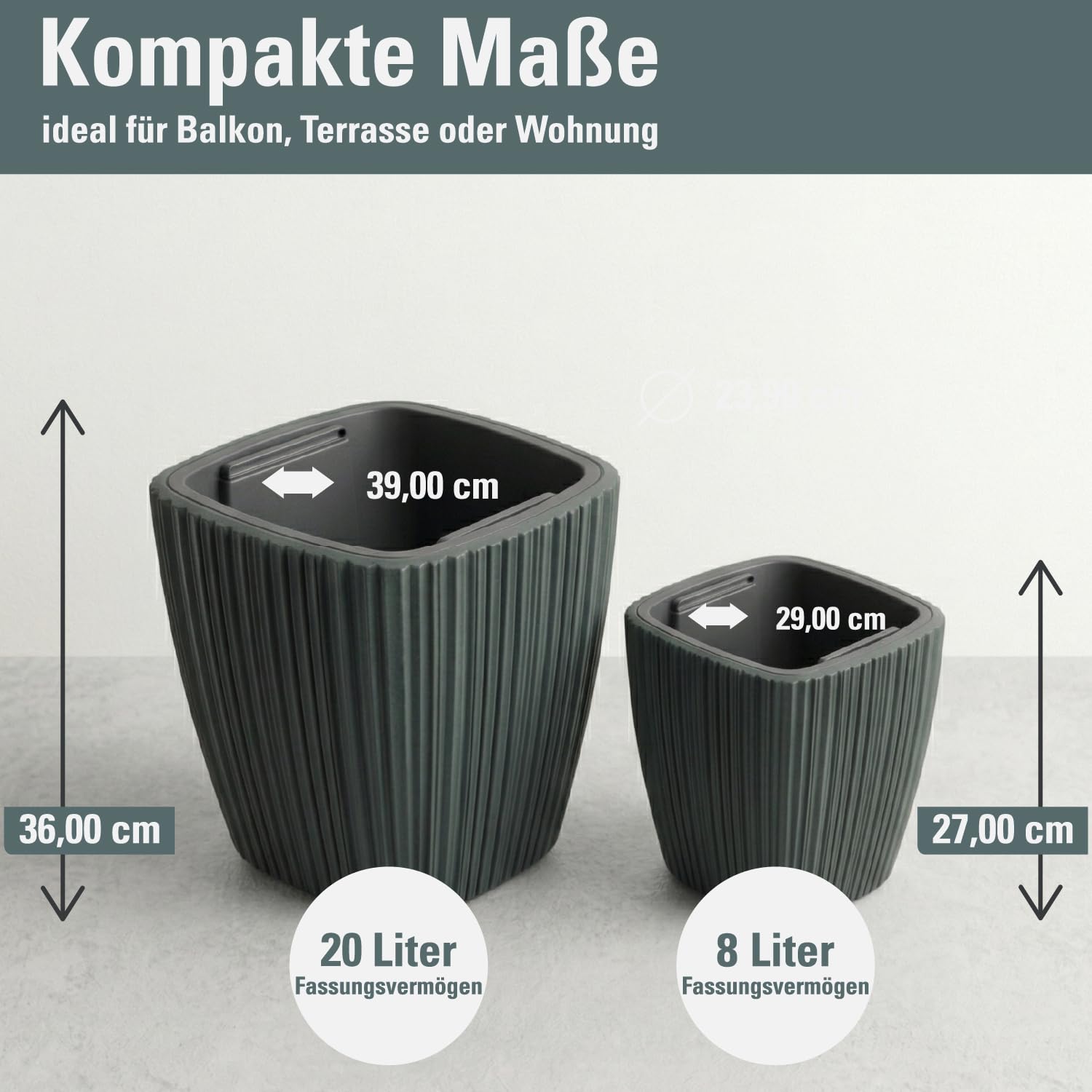 Prosperplast Tubus Blumentopf 39x39x36 dunkelgrau mit Einsatz