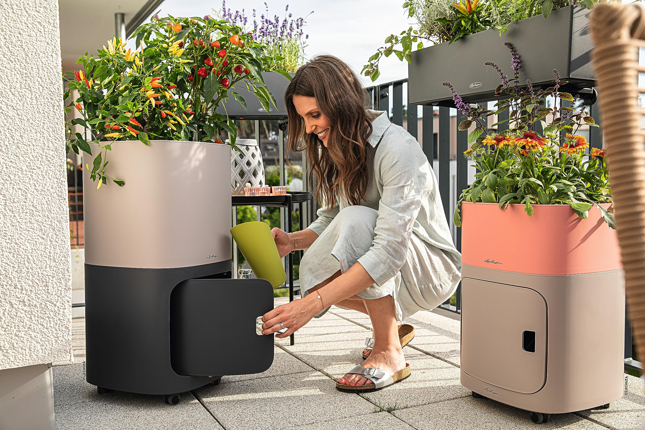 Lechuza PILA Planter Pflanzgefäß lichtgrau 35 cm Bewässerung
