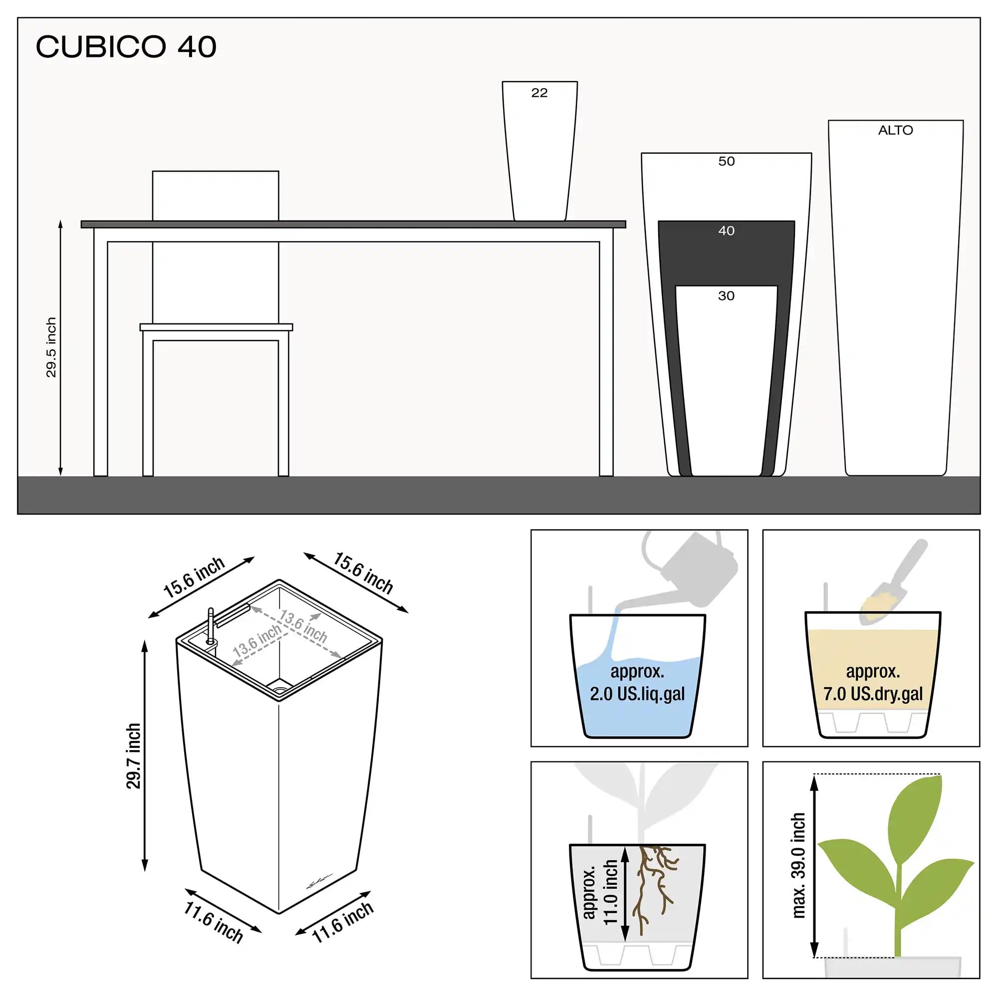 Lechuza CUBICO Premium 40 Pflanzgefäß silber metallic 75 cm