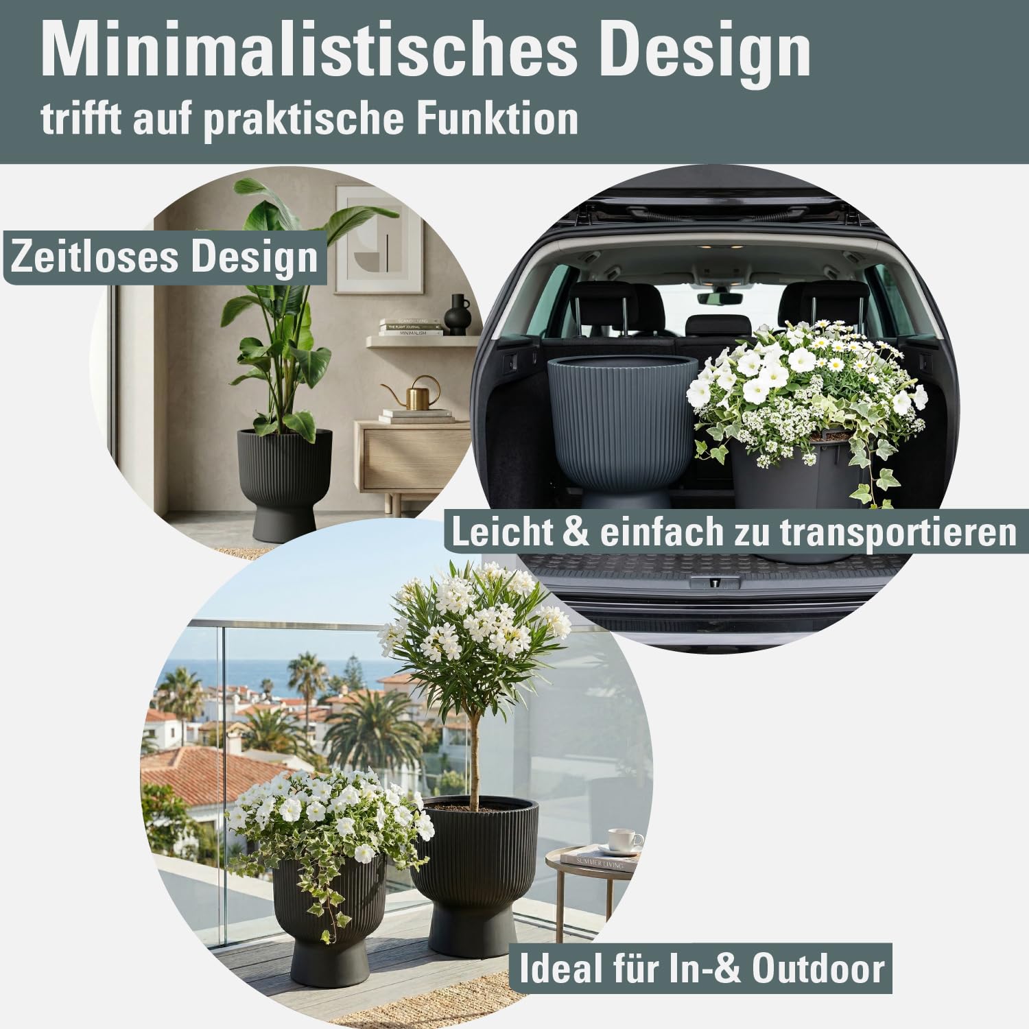 Prosperplast Milly Blumentopf Ø239mm Anthrazit mit Einsatz